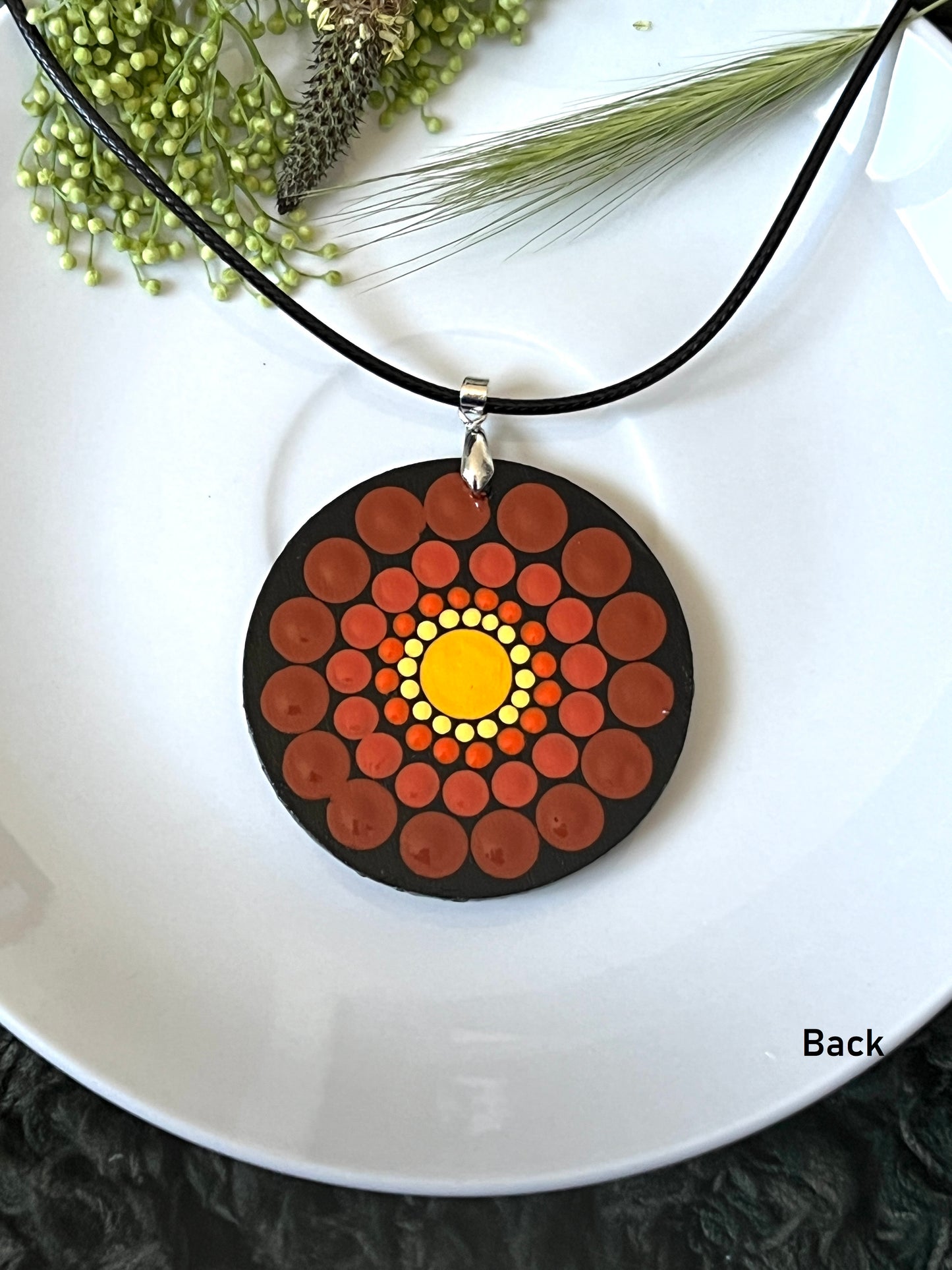 Hand-painted Dot Mandala Pendant - Resin Coated Boho Jewelry for Mother and Friends - anniversary and birthday Gift For her