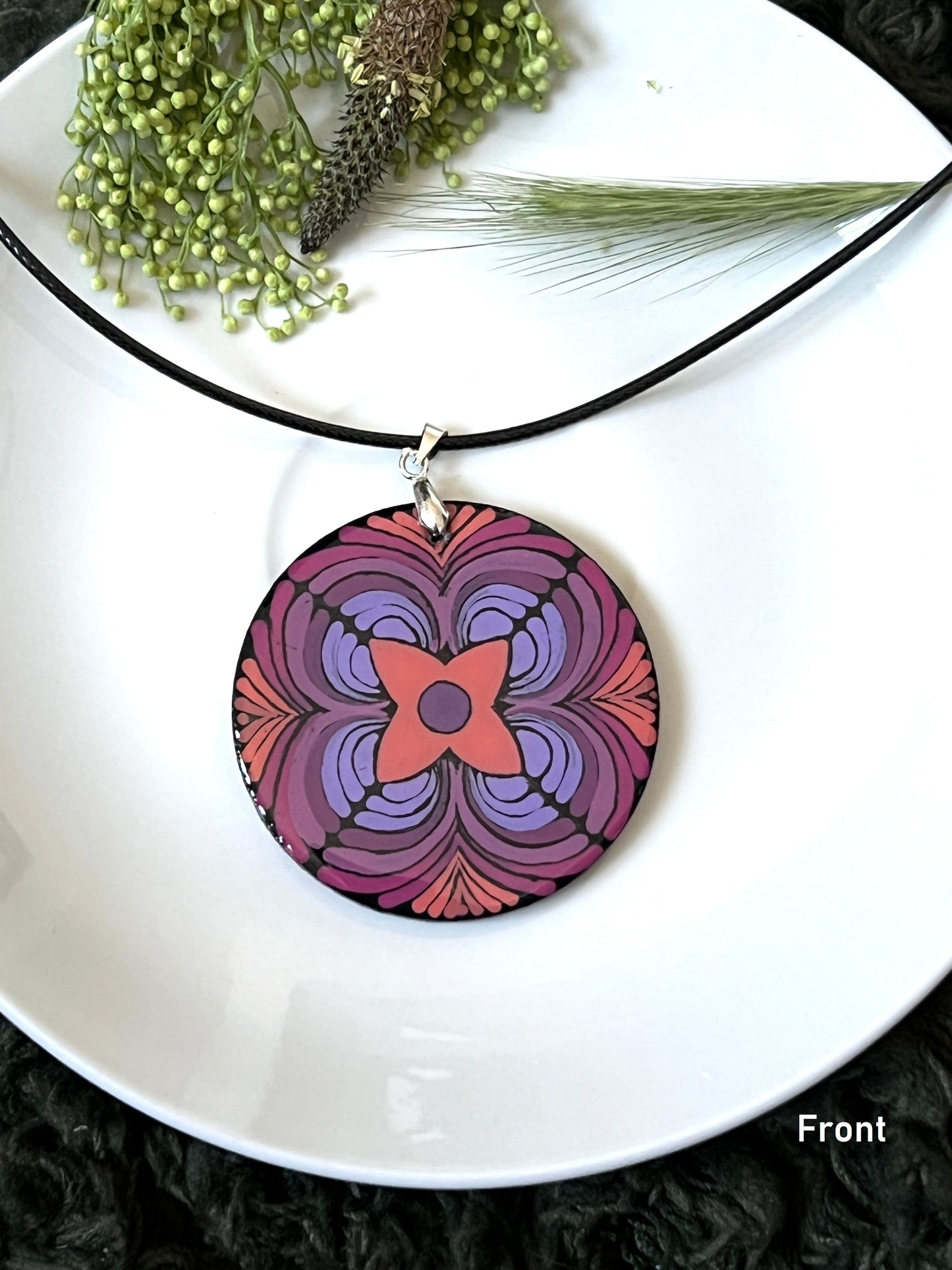 Hand-painted Dot Mandala Pendant - Resin Coated Boho Jewelry for Mother and Friends - anniversary and birthday Gift For her
