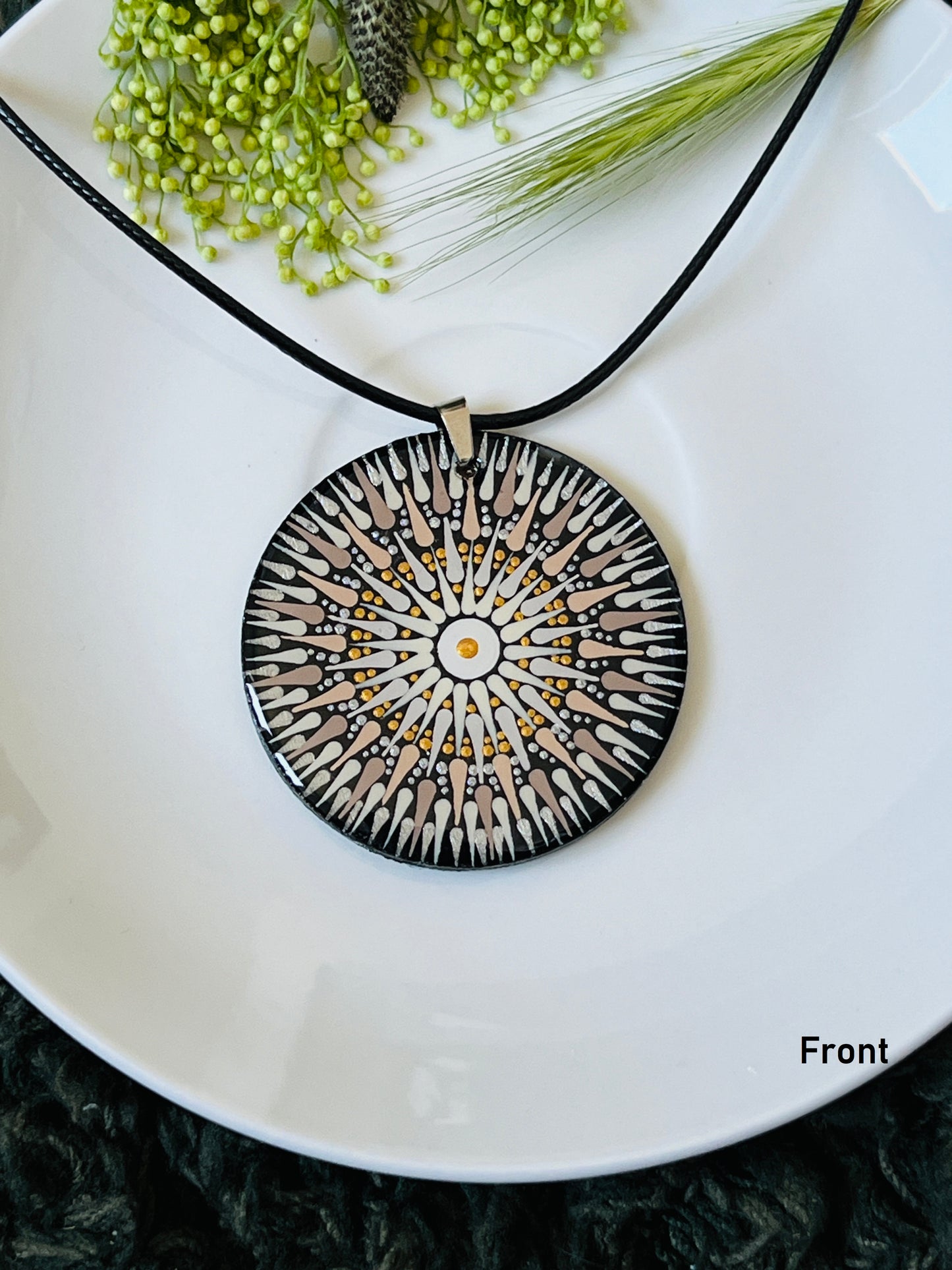 Hand-painted Dot Mandala Pendant - Resin Coated Boho Jewelry for Mother and Friends - anniversary and birthday Gift For her