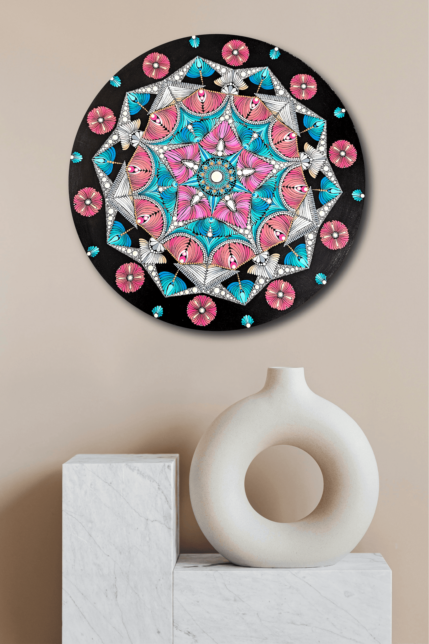 18" Acrylic Hand-painted Round shaped MDF Dot Mandala - Boho Wall Hanging Home Decor - anniversary and birthday Gift