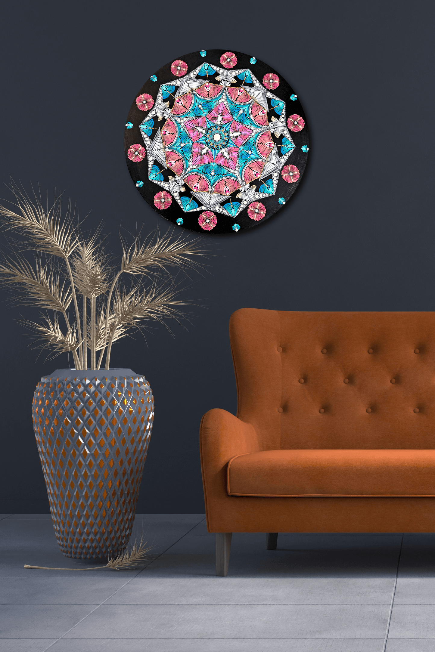 18" Acrylic Hand-painted Round shaped MDF Dot Mandala - Boho Wall Hanging Home Decor - anniversary and birthday Gift