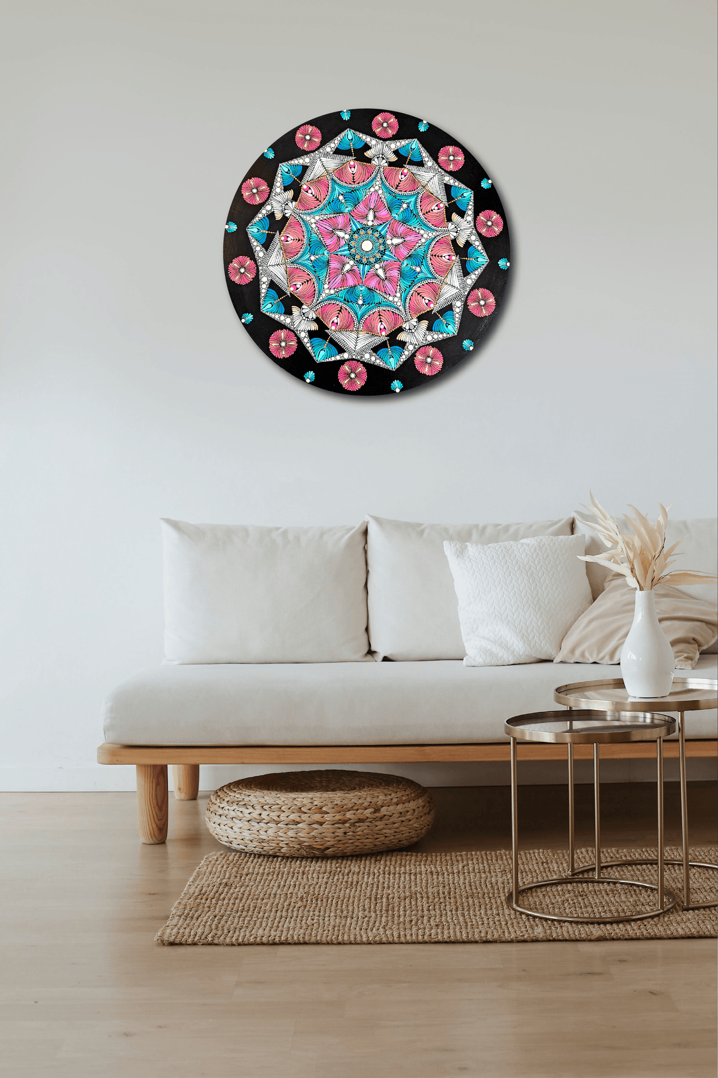 18" Acrylic Hand-painted Round shaped MDF Dot Mandala - Boho Wall Hanging Home Decor - anniversary and birthday Gift