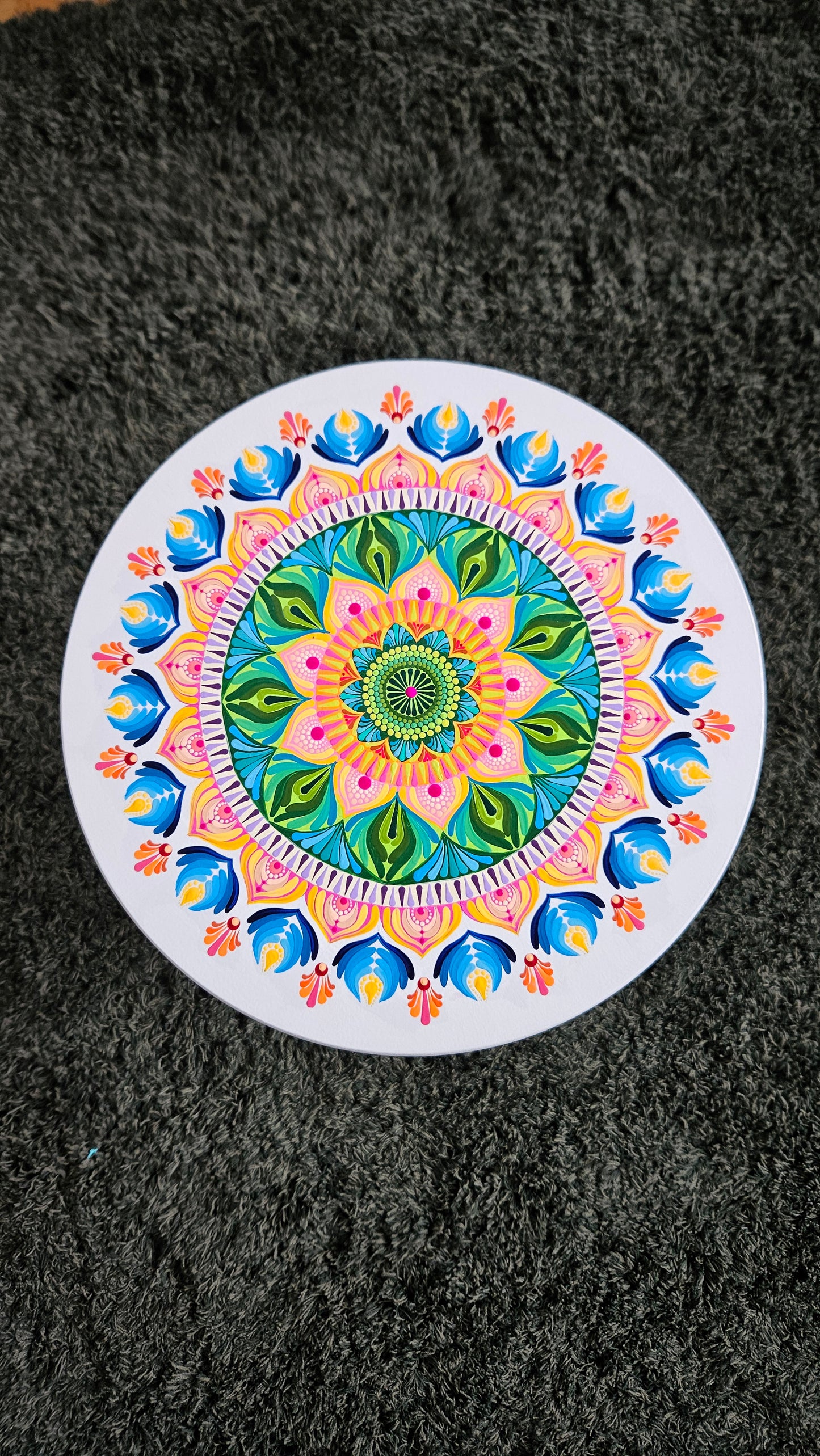 Artistic Hand-painted Wooden Dot Mandala Round Tea or Coffee Side Detachable Table - Boho Yoga Studio Decor