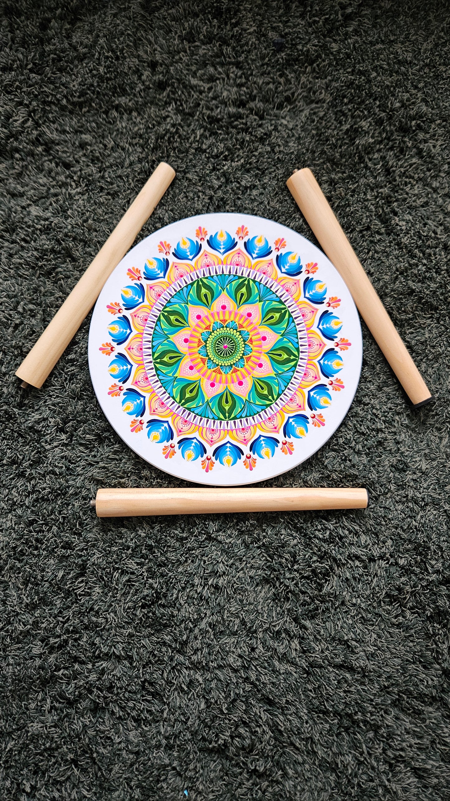 Artistic Hand-painted Wooden Dot Mandala Round Tea or Coffee Side Detachable Table - Boho Yoga Studio Decor