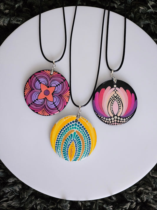 Hand-painted Dot Mandala Pendant - Resin Coated Boho Jewelry for Mother and Friends - anniversary and birthday Gift For her