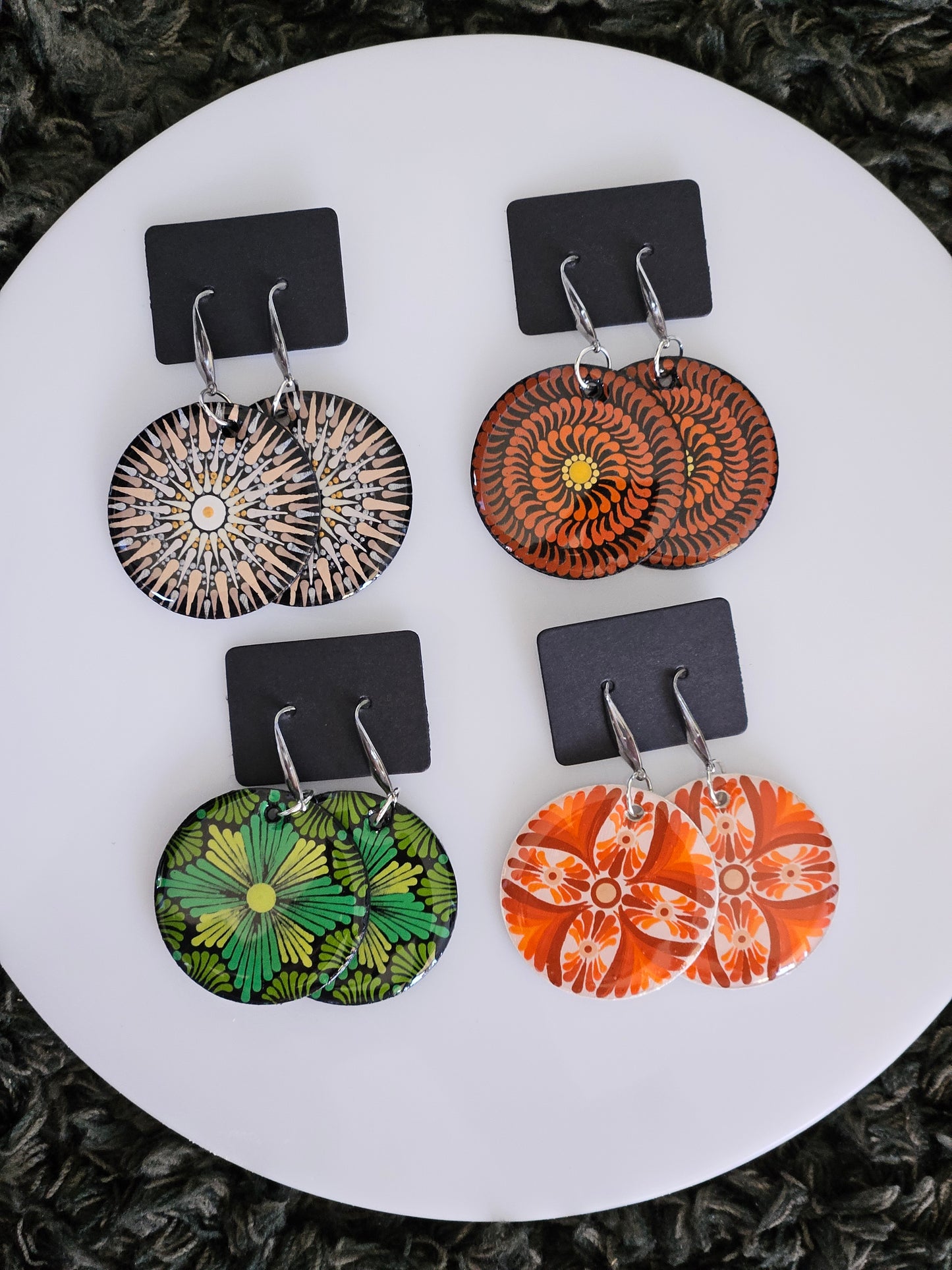 Hand-painted Dot Mandala Earrings - Resin Coated Boho Jewelry for Mother and Friends - anniversary and birthday Gift For her