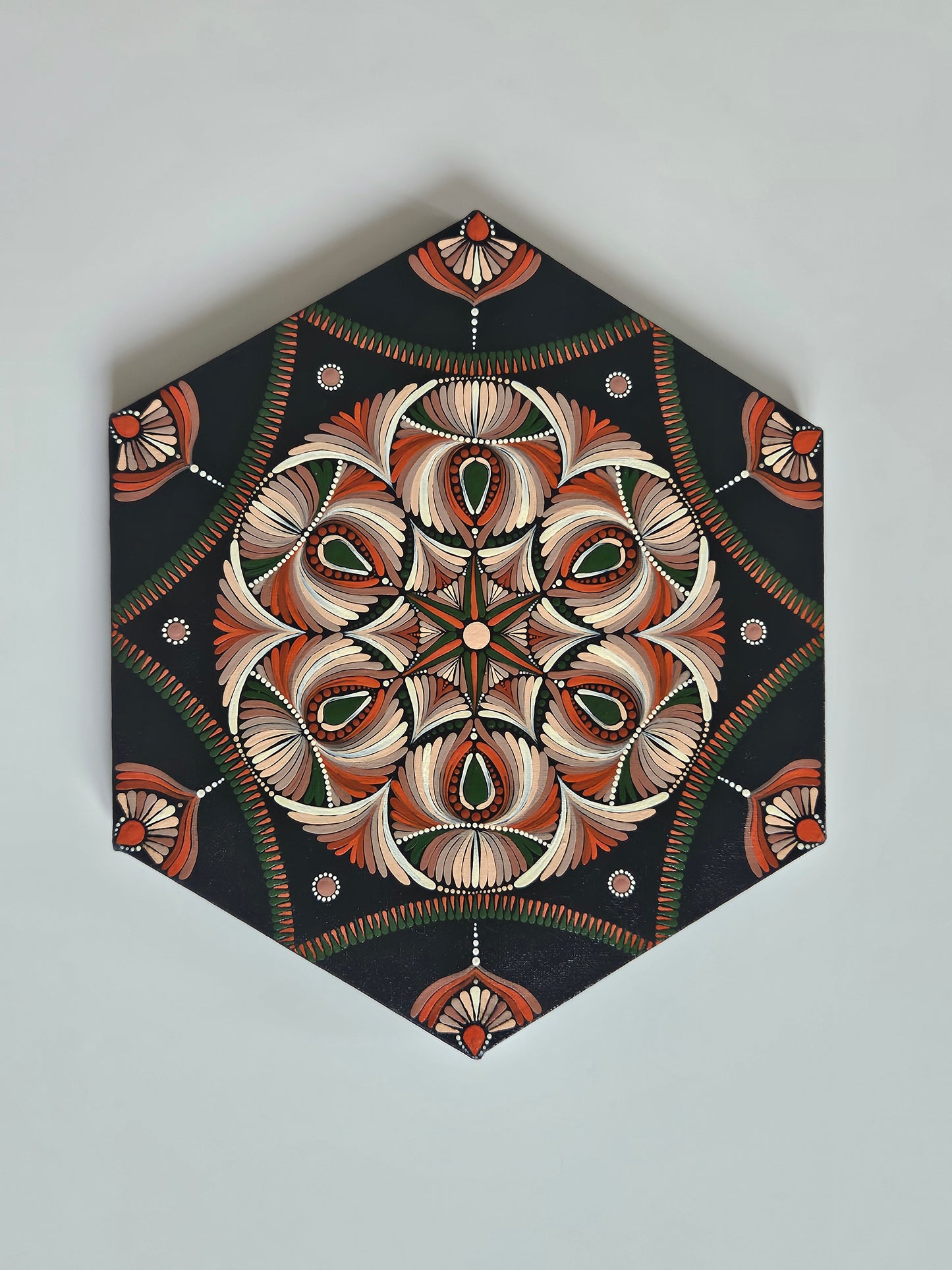 12" Acrylic Hand-painted Hexagon shaped Canvas Dot Mandala - Boho Wall Hanging Home Decor - anniversary and birthday Gift