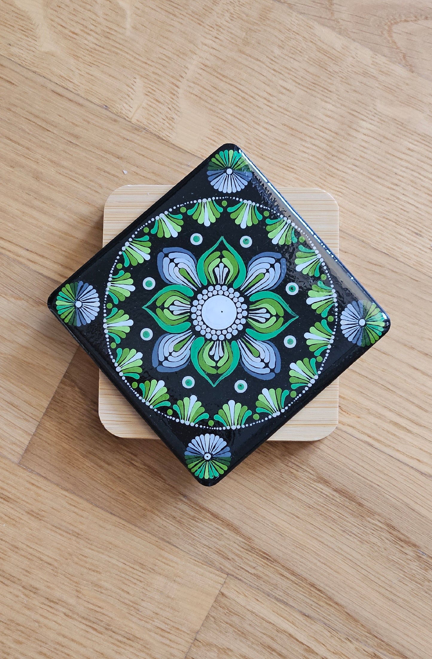 Premium Hand Painted Resin coated Set of 4 wooden Dot Mandala Coasters - anniversary and Housewarming Gifts For her