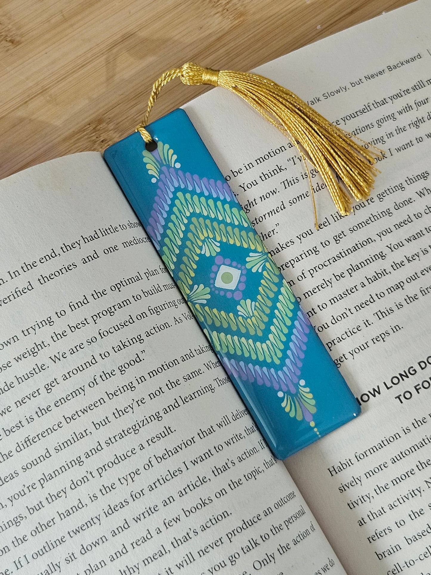 Hand painted wooden Resin Coated Dot Mandala Bookmark - gift for Book Lovers, Friends, Family, and Art Enthusiasts