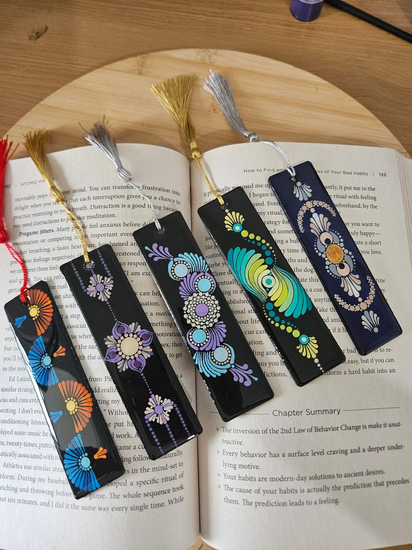 Hand painted wooden Resin Coated Dot Mandala Bookmark - gift for Book Lovers, Friends, Family, and Art Enthusiasts