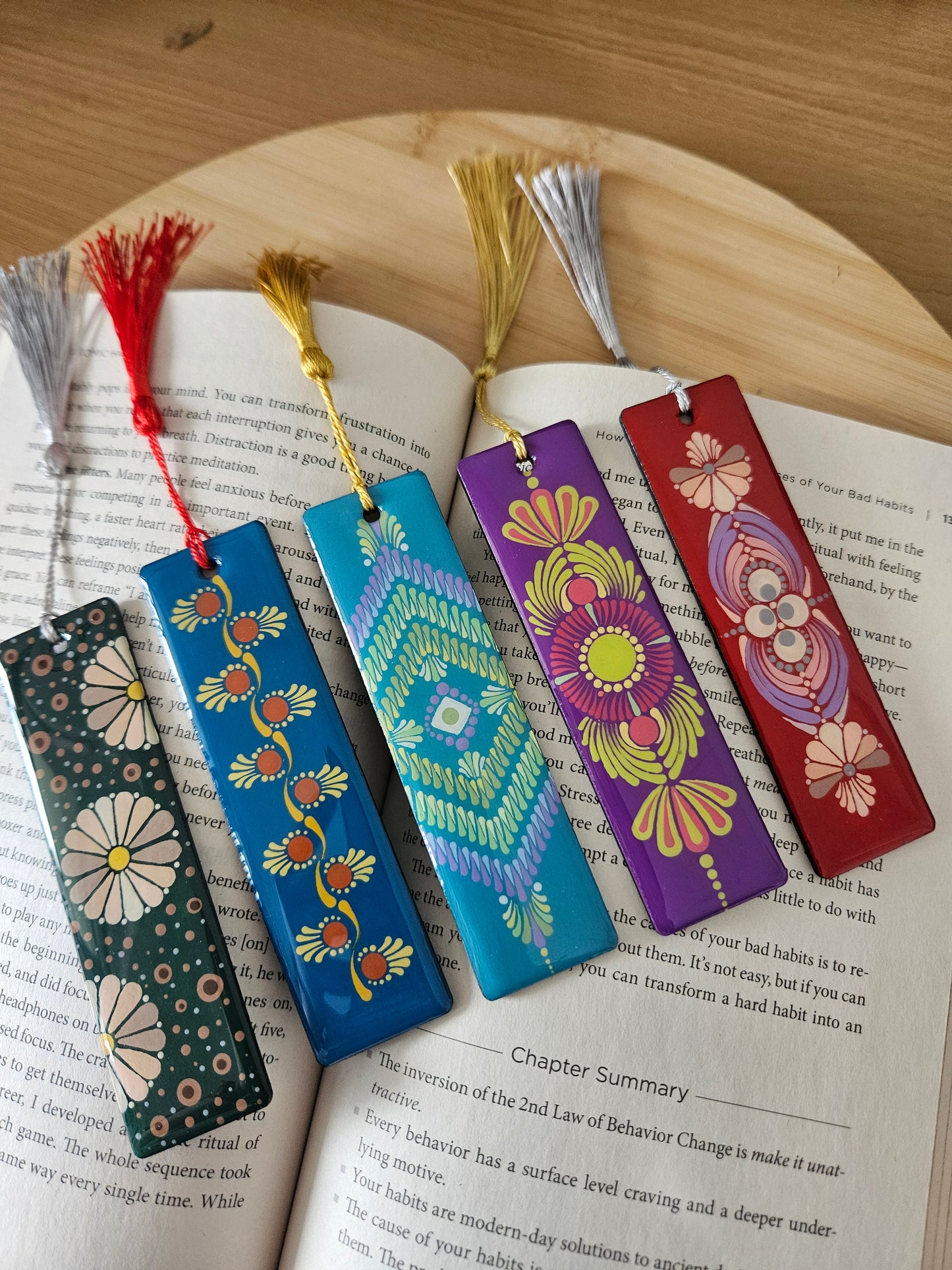 Hand painted wooden Resin Coated Dot Mandala Bookmark - gift for Book Lovers, Friends, Family, and Art Enthusiasts