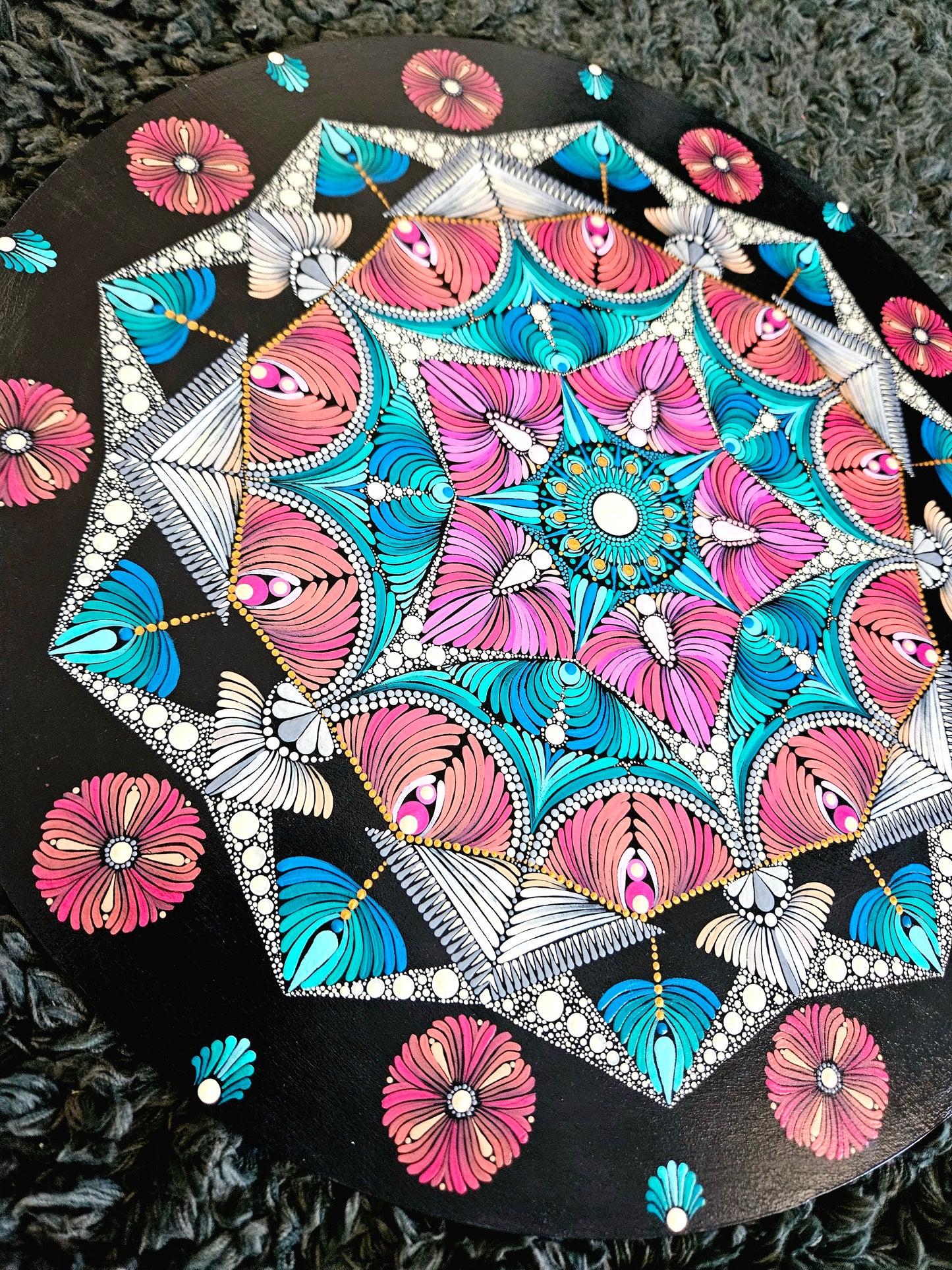 18" Acrylic Hand-painted Round shaped MDF Dot Mandala - Boho Wall Hanging Home Decor - anniversary and birthday Gift