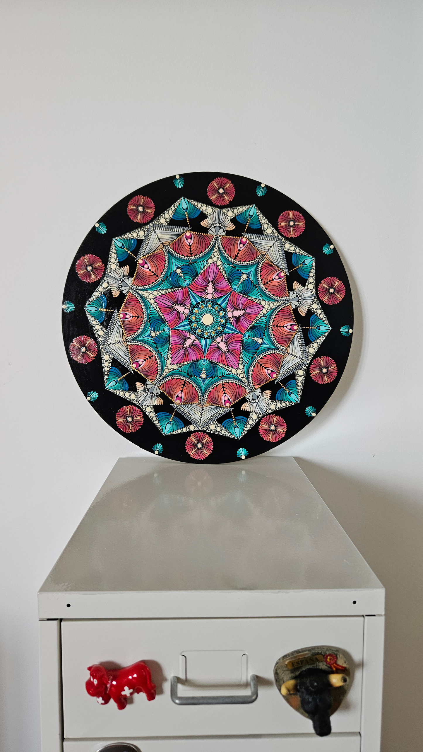 18" Acrylic Hand-painted Round shaped MDF Dot Mandala - Boho Wall Hanging Home Decor - anniversary and birthday Gift