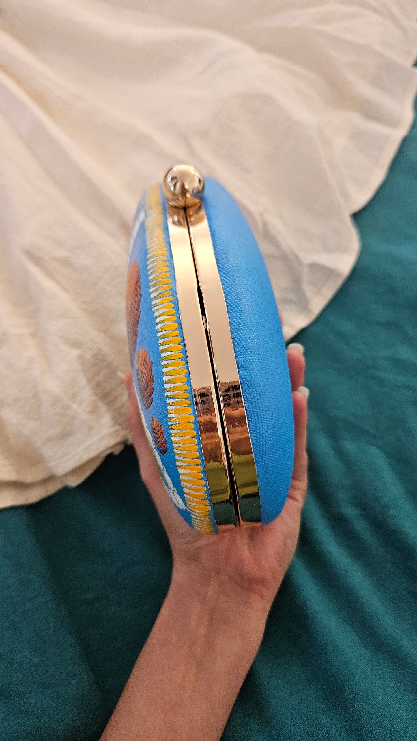 Dot Mandala Hand-painted Modern Party Clutch Sling Bag with detachable Golden Chain - Gift for her and for Mother's Day