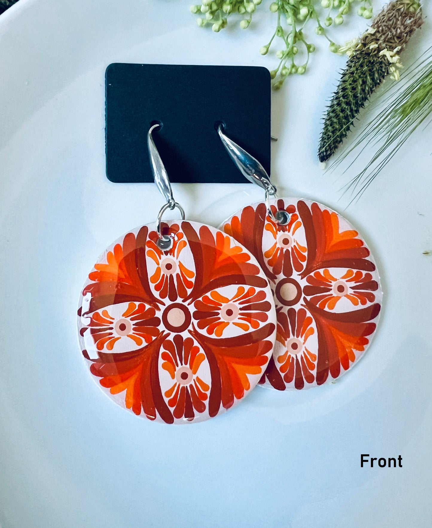 Hand-painted Dot Mandala Earrings - Resin Coated Boho Jewelry for Mother and Friends - anniversary and birthday Gift For her