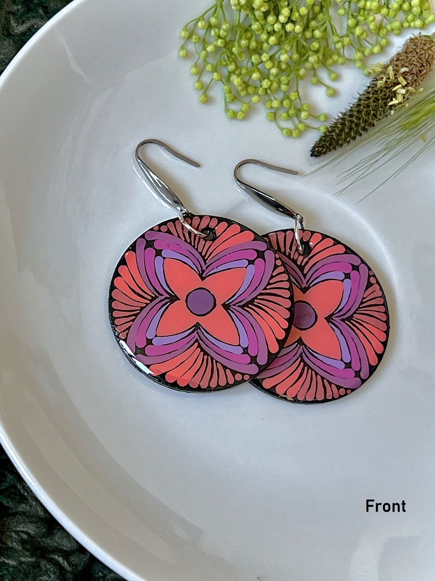 Hand-painted Dot Mandala Earrings - Resin Coated Boho Jewelry for Mother and Friends - anniversary and birthday Gift For her