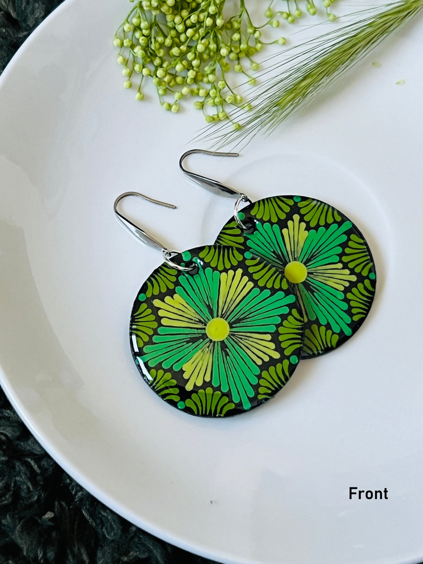 Hand-painted Dot Mandala Earrings - Resin Coated Boho Jewelry for Mother and Friends - anniversary and birthday Gift For her