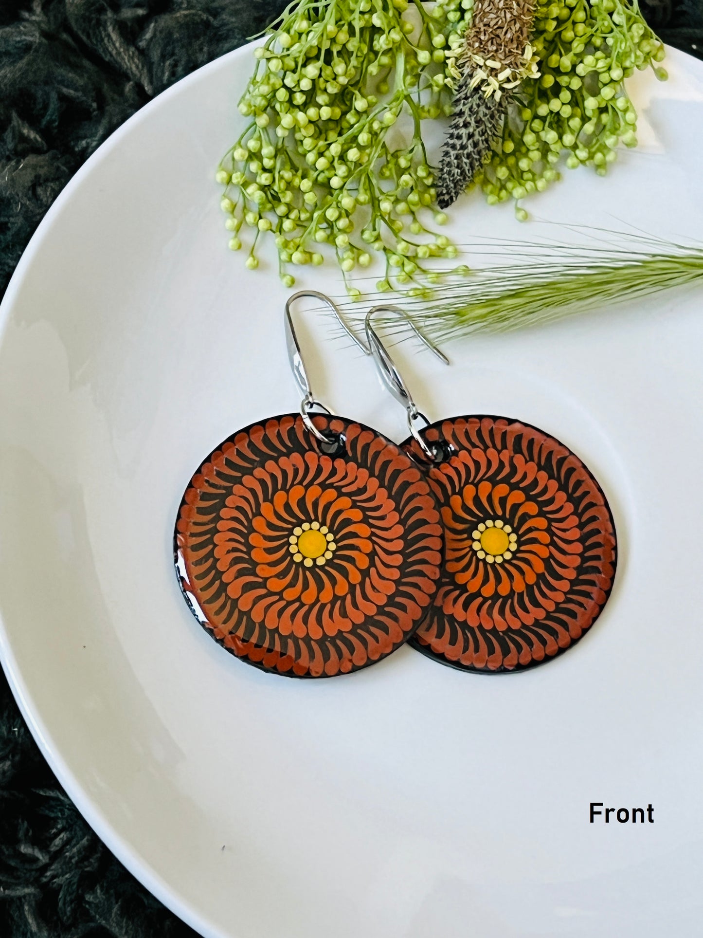 Hand-painted Dot Mandala Earrings - Resin Coated Boho Jewelry for Mother and Friends - anniversary and birthday Gift For her