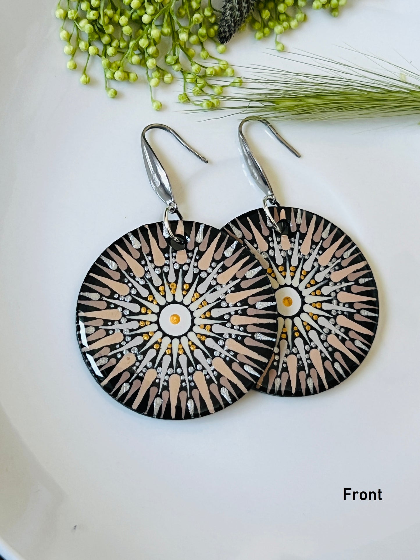Hand-painted Dot Mandala Earrings - Resin Coated Boho Jewelry for Mother and Friends - anniversary and birthday Gift For her