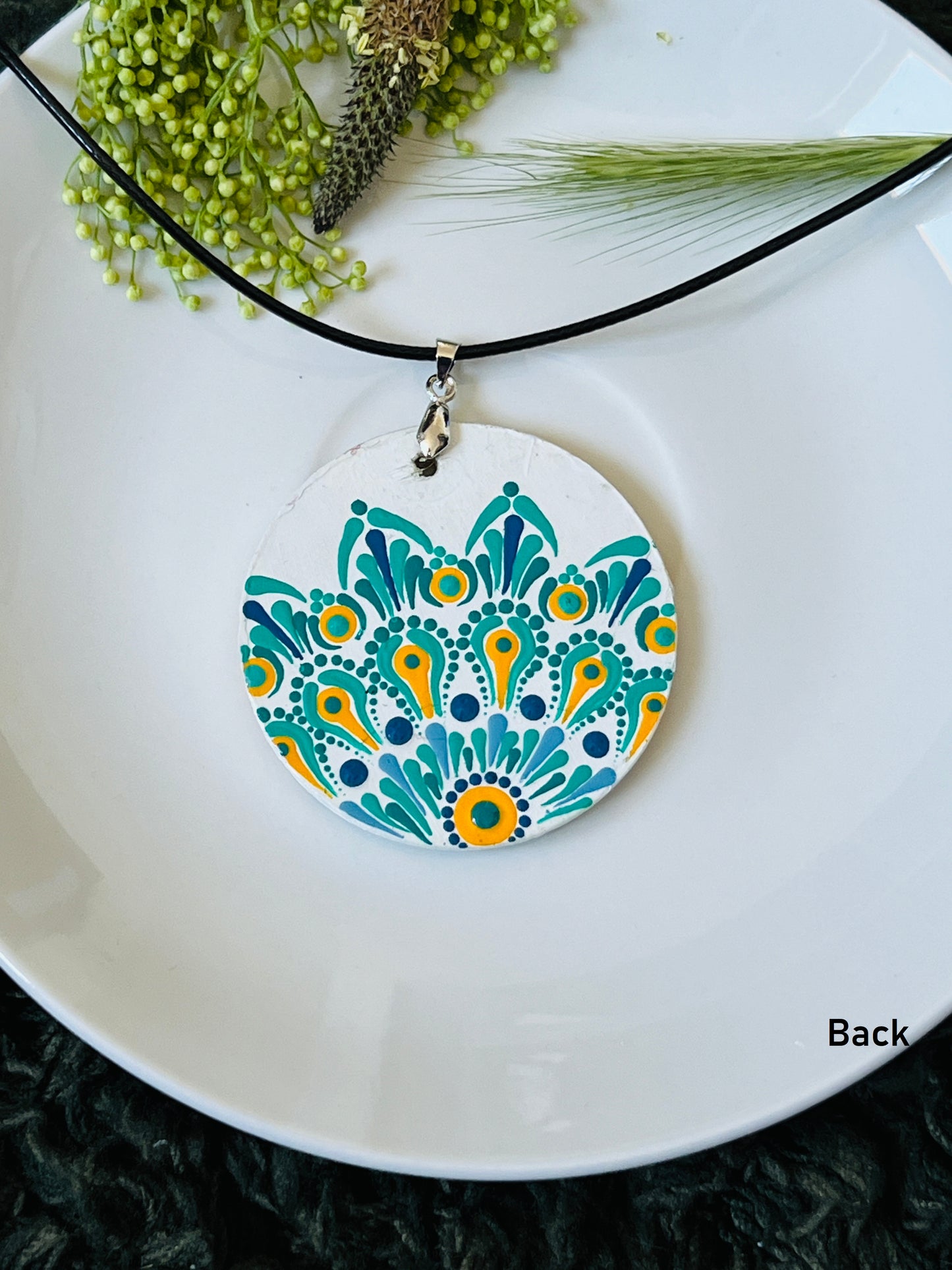 Hand-painted Dot Mandala Pendant - Resin Coated Boho Jewelry for Mother and Friends - anniversary and birthday Gift For her