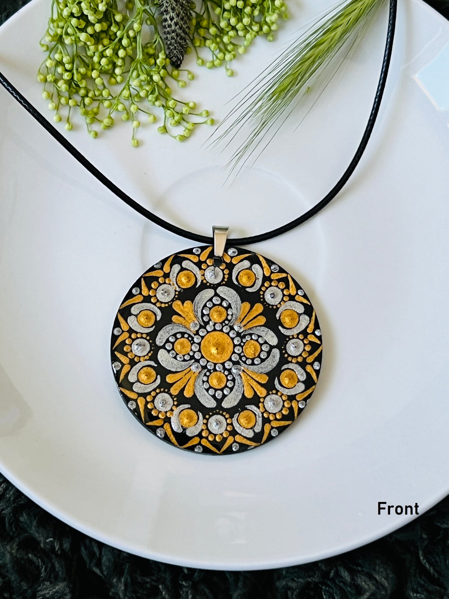 Hand-painted Dot Mandala Pendant - Resin Coated Boho Jewelry for Mother and Friends - anniversary and birthday Gift For her