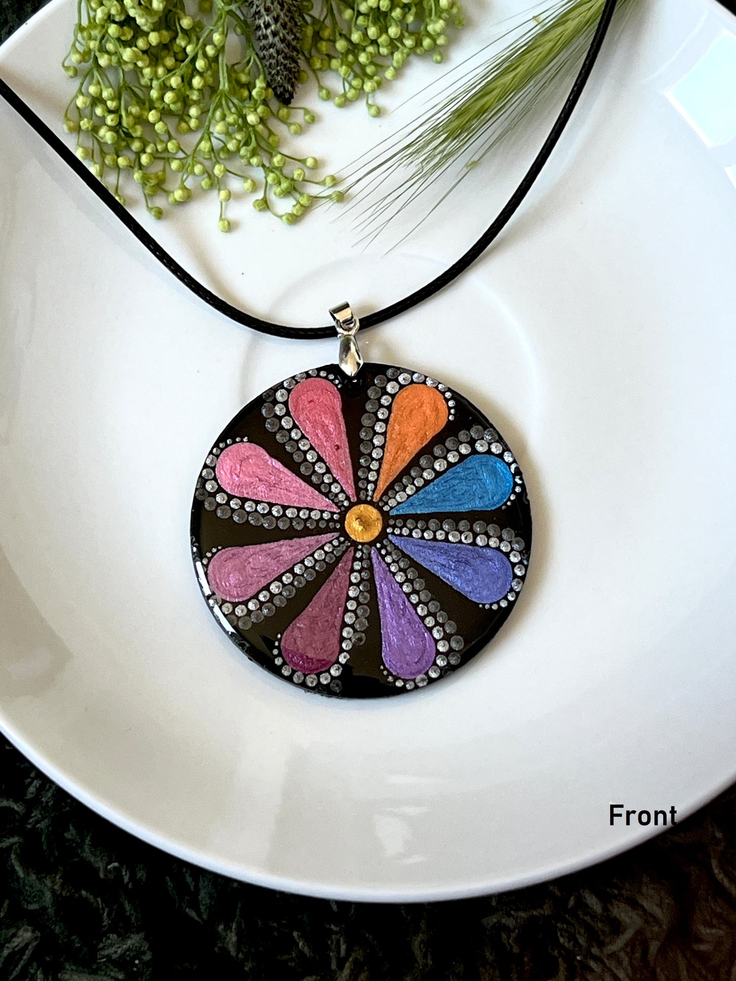 Hand-painted Dot Mandala Pendant - Resin Coated Boho Jewelry for Mother and Friends - anniversary and birthday Gift For her