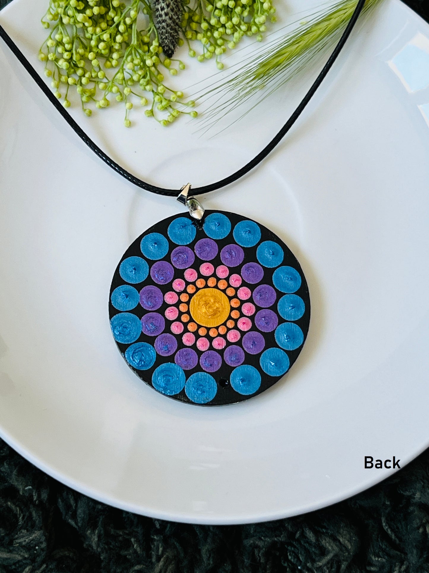 Hand-painted Dot Mandala Pendant - Resin Coated Boho Jewelry for Mother and Friends - anniversary and birthday Gift For her