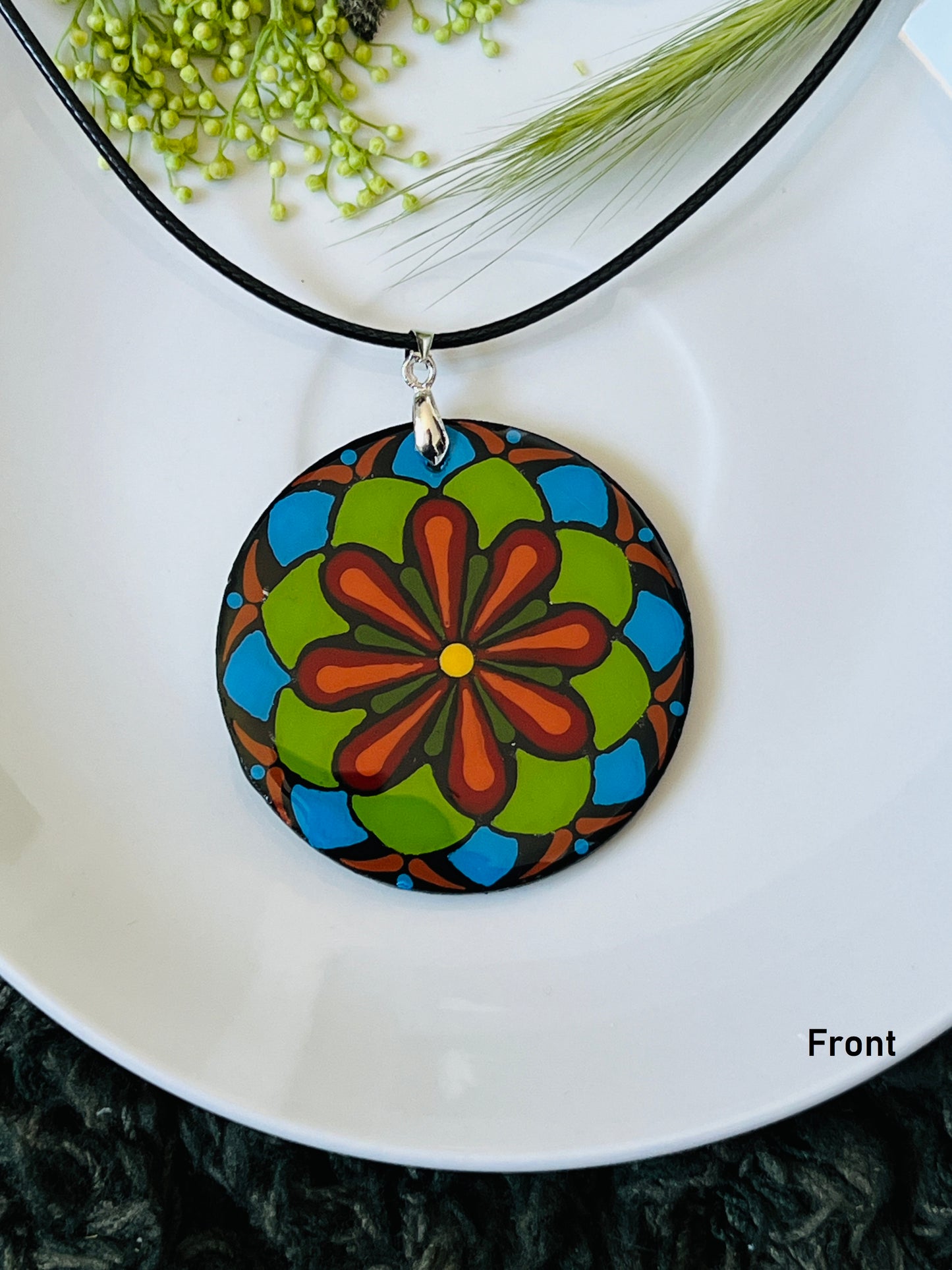 Hand-painted Dot Mandala Pendant - Resin Coated Boho Jewelry for Mother and Friends - anniversary and birthday Gift For her