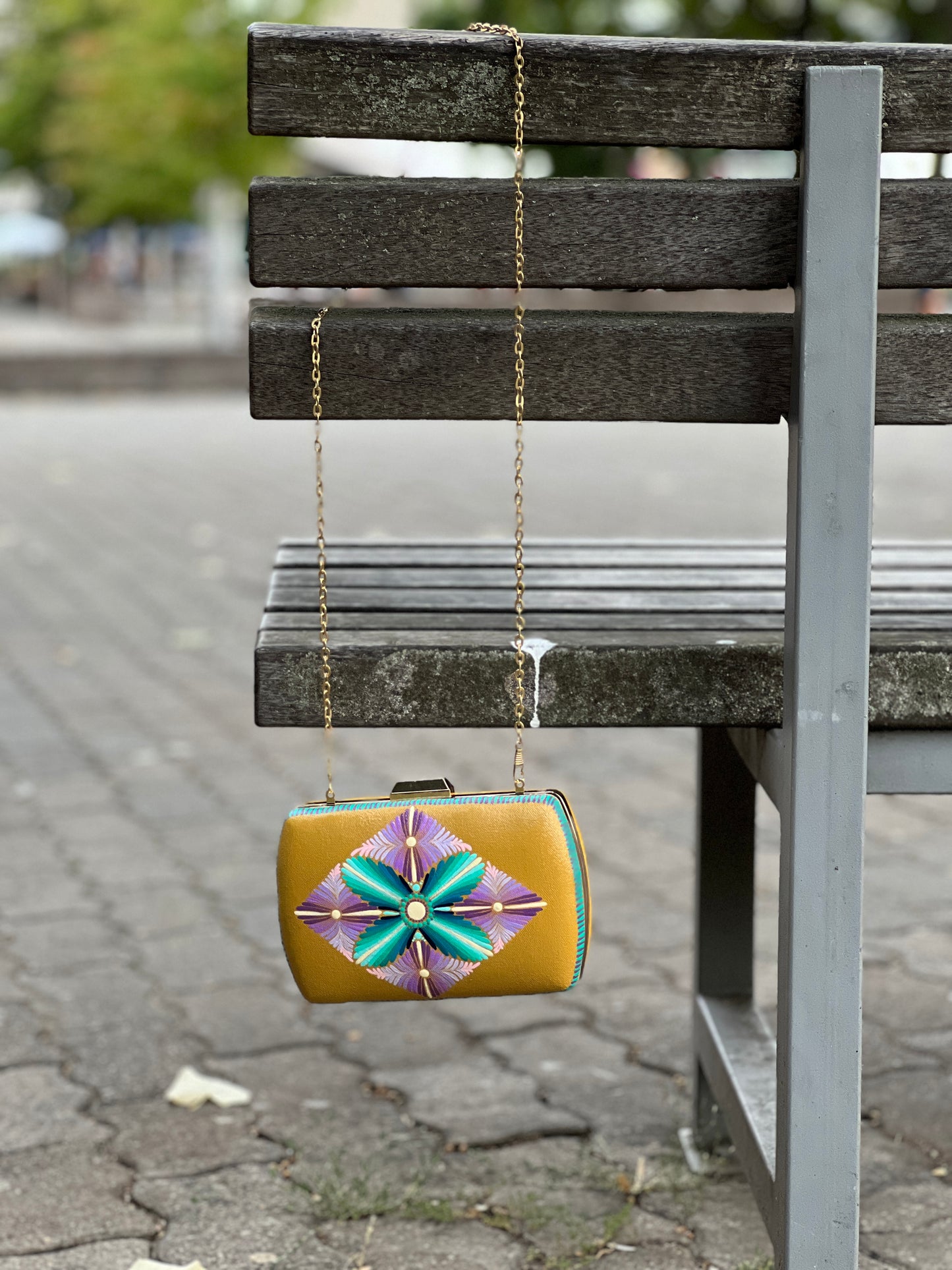 Dot Mandala Hand-painted Modern Party Clutch Sling Bag with detachable Golden Chain - Gift for her and for Mother's Day