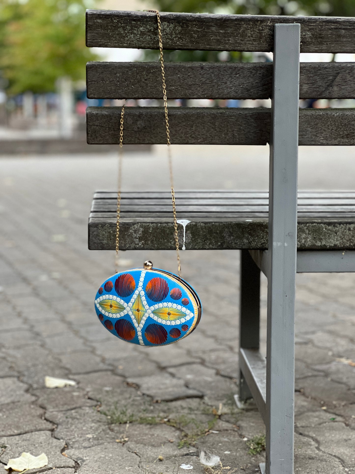 Dot Mandala Hand-painted Modern Party Clutch Sling Bag with detachable Golden Chain - Gift for her and for Mother's Day