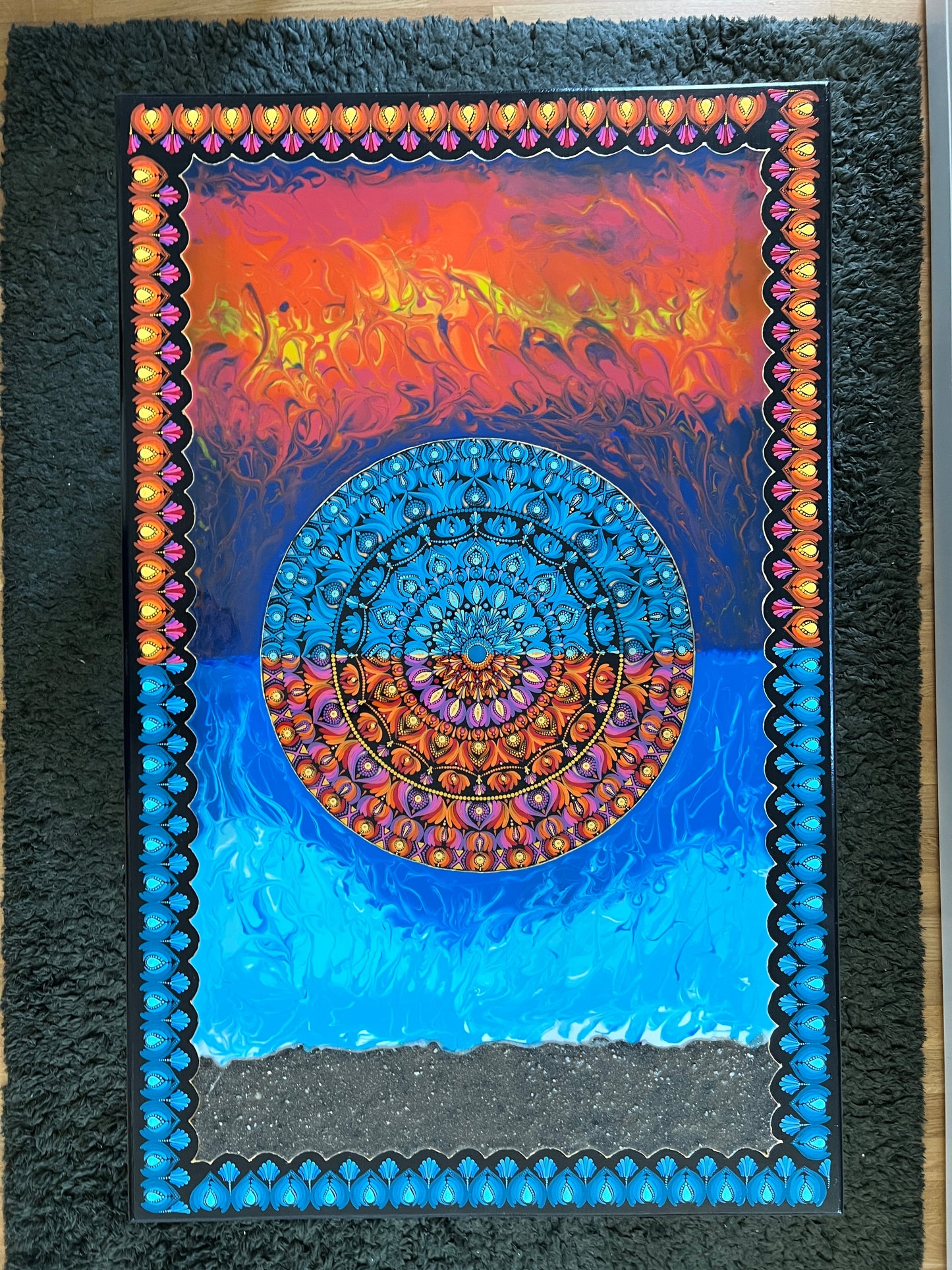 Restored Hand-Painted Dot Mandala Coffee Table, Resin Sealed Solid Wood - Perfect Gift