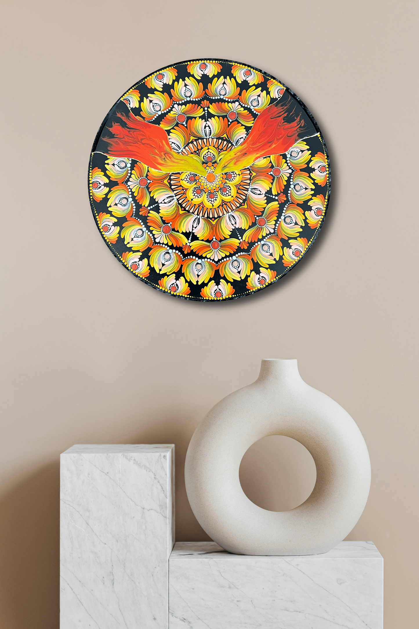 12" Acrylic Hand-painted wooden MDF Dot Mandala - Resin Boho Wall Hanging Home Decor - anniversary and birthday Gift