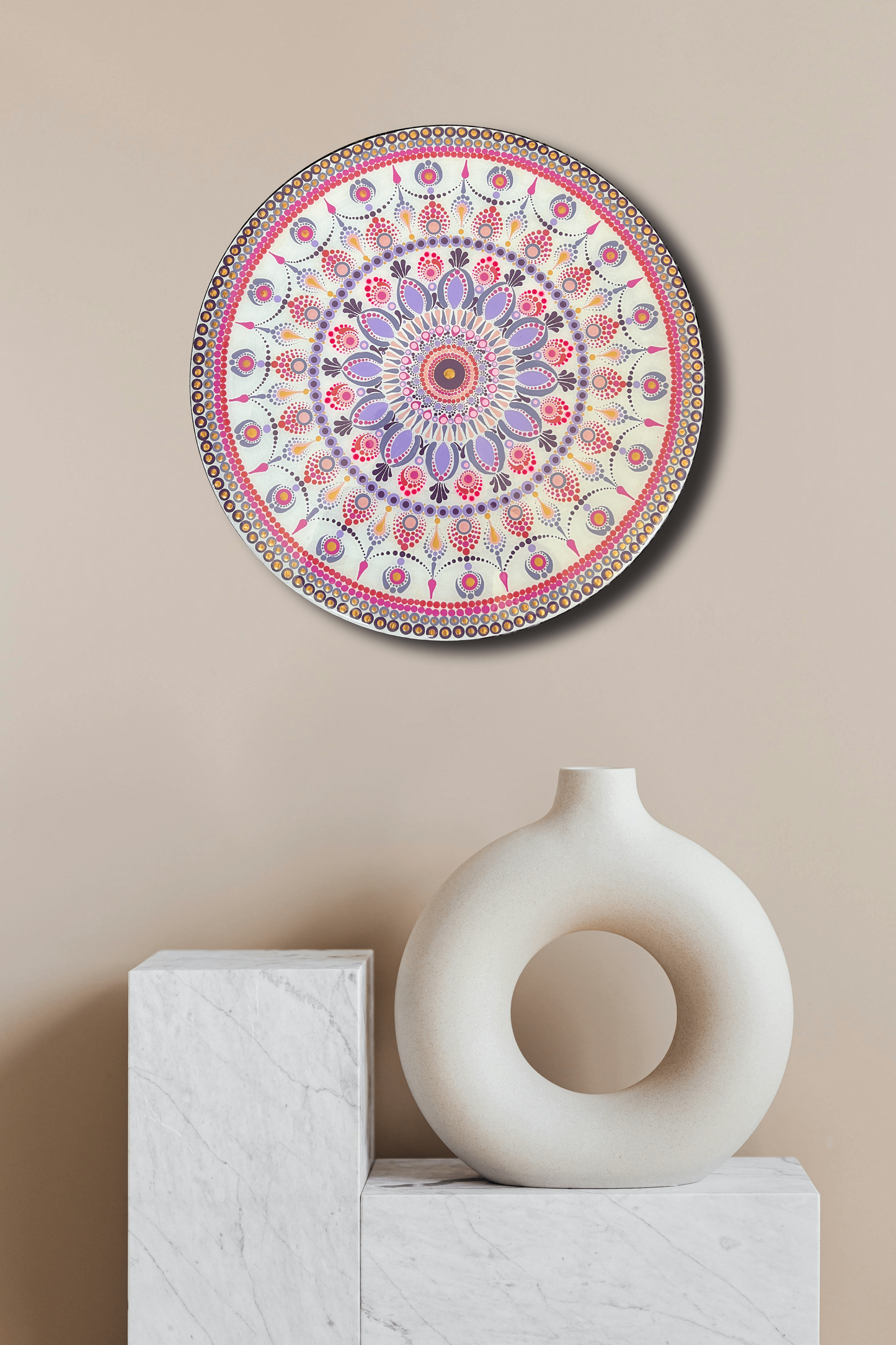 12" Acrylic Hand-painted wooden MDF Dot Mandala - Resin coated Boho Wall Hanging Home Decor - anniversary and birthday Gift
