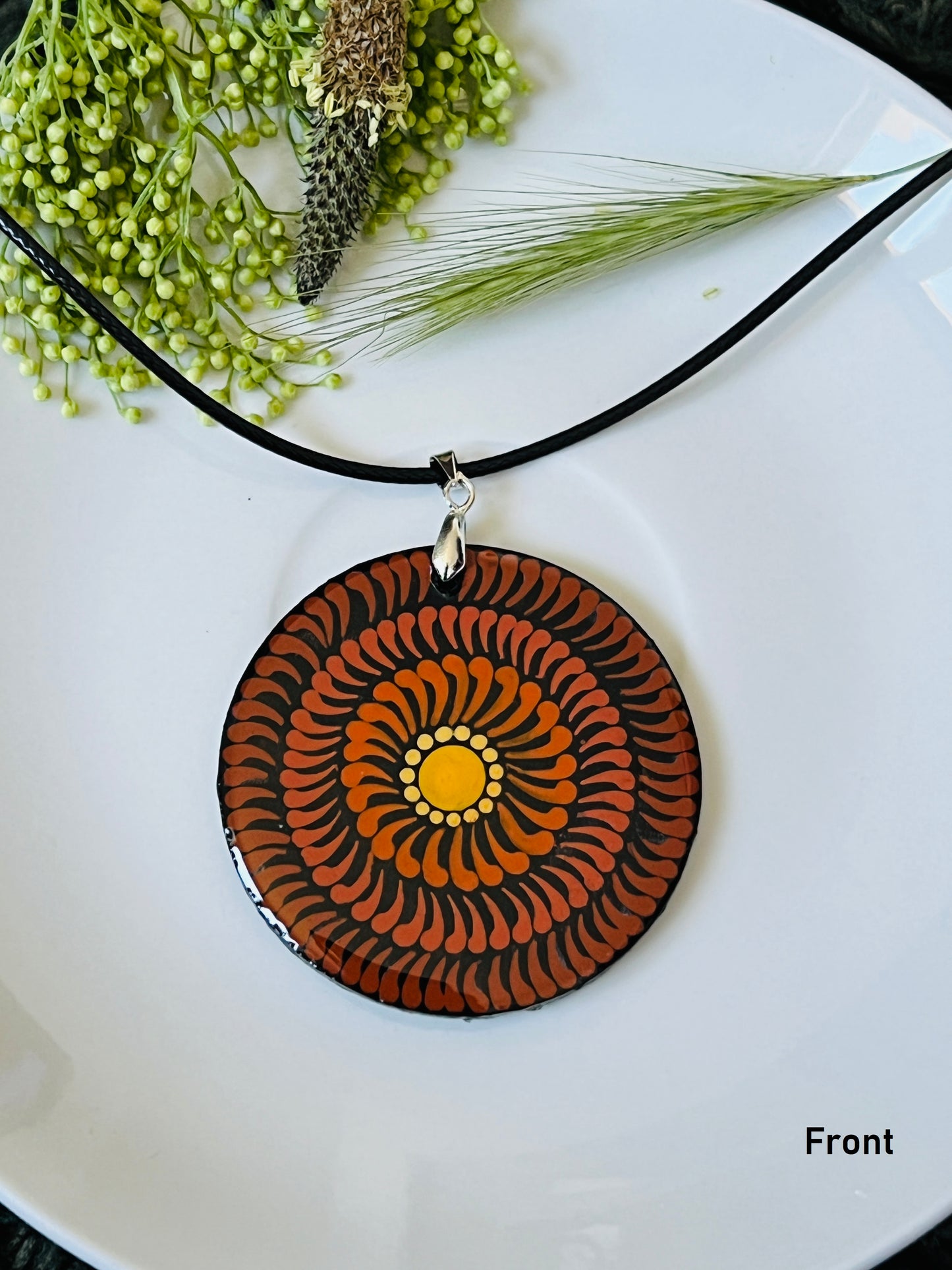 Hand-painted Dot Mandala Pendant - Resin Coated Boho Jewelry for Mother and Friends - anniversary and birthday Gift For her
