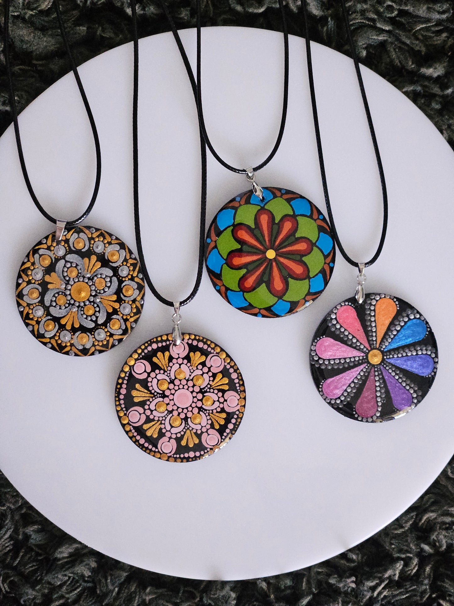Hand-painted Dot Mandala Pendant - Resin Coated Boho Jewelry for Mother and Friends - anniversary and birthday Gift For her