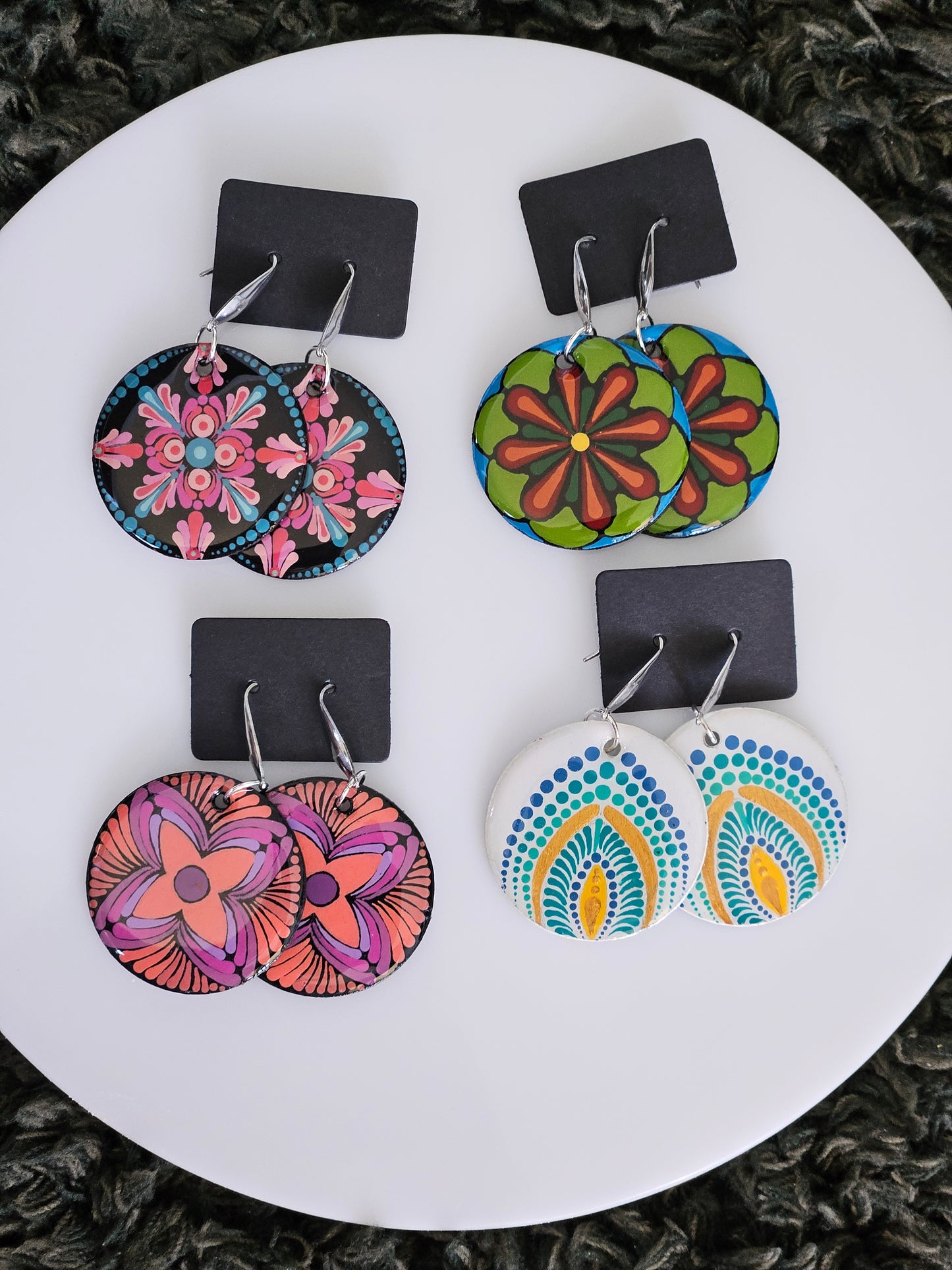 Hand-painted Dot Mandala Earrings - Resin Coated Boho Jewelry for Mother and Friends - anniversary and birthday Gift For her