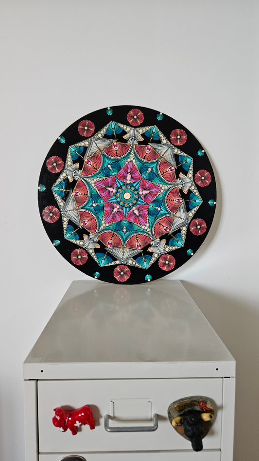 18" Acrylic Hand-painted Hexagon shaped MDF Dot Mandala - Boho Wall Hanging Home Decor - anniversary and birthday Gift