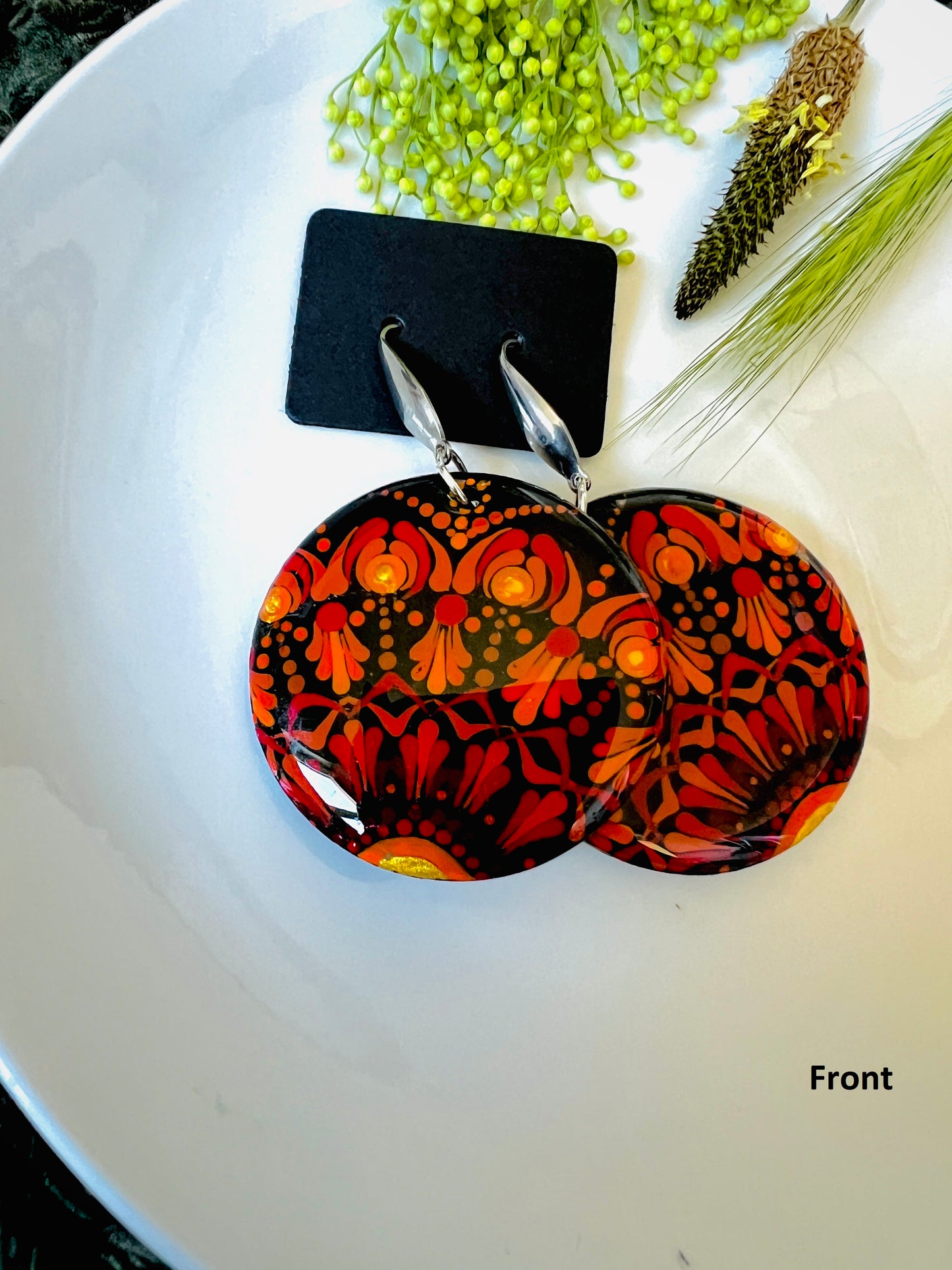 Hand-painted Dot Mandala Earrings - Resin Coated Boho Jewelry for Mother and Friends - anniversary and birthday Gift For her