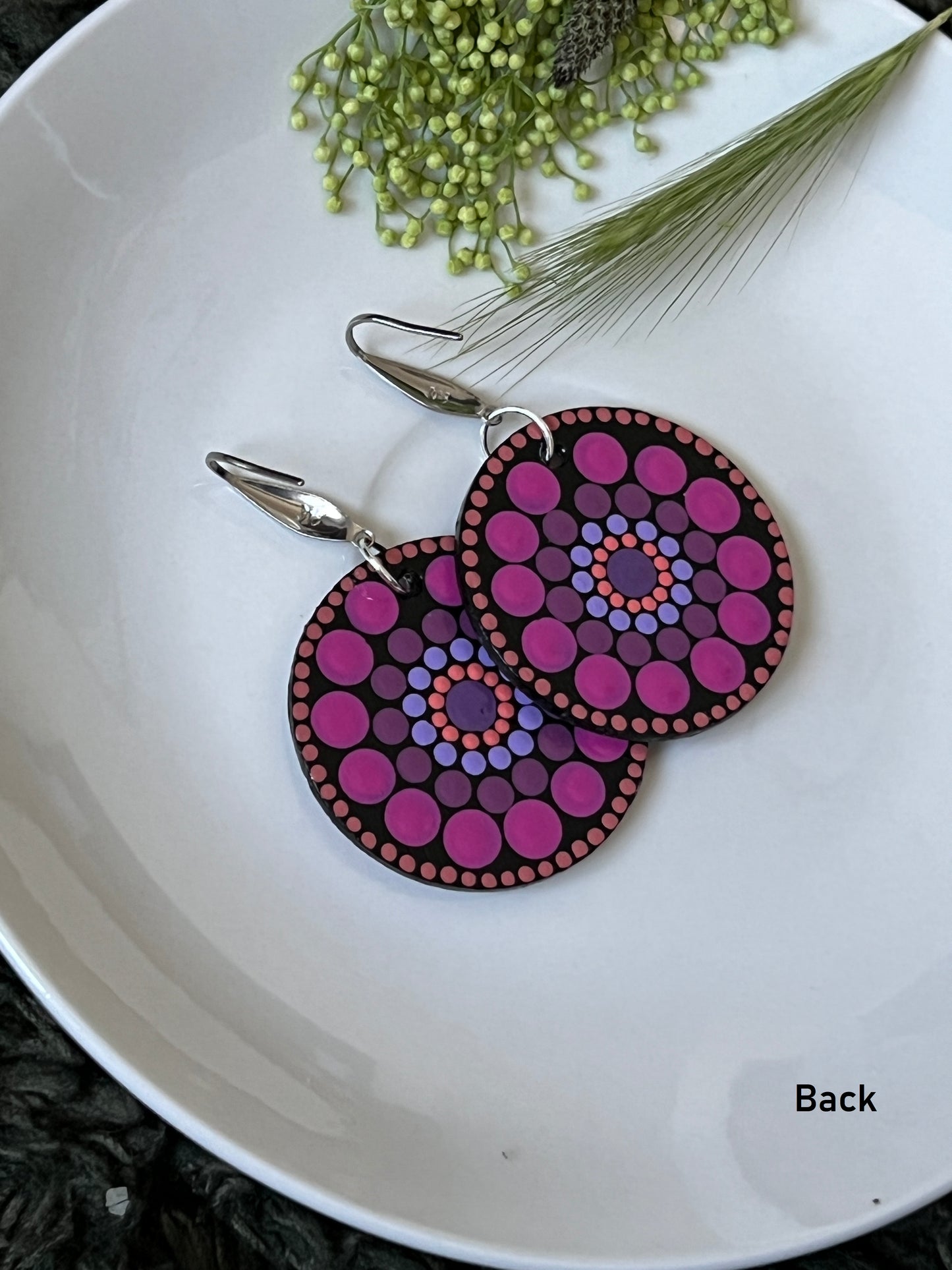 Hand-painted Dot Mandala Earrings - Resin Coated Boho Jewelry for Mother and Friends - anniversary and birthday Gift For her