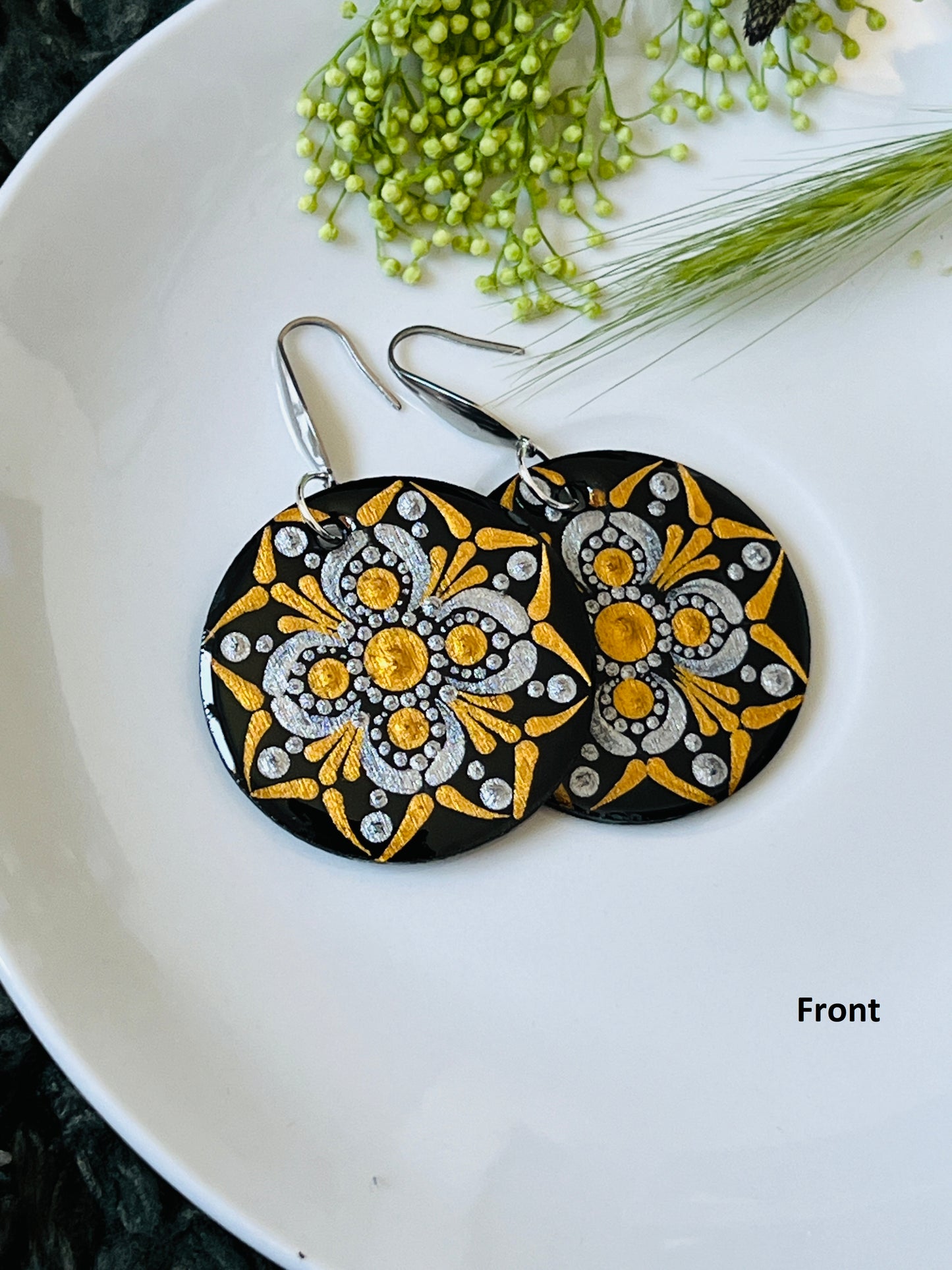 Hand-painted Dot Mandala Earrings - Resin Coated Boho Jewelry for Mother and Friends - anniversary and birthday Gift For her