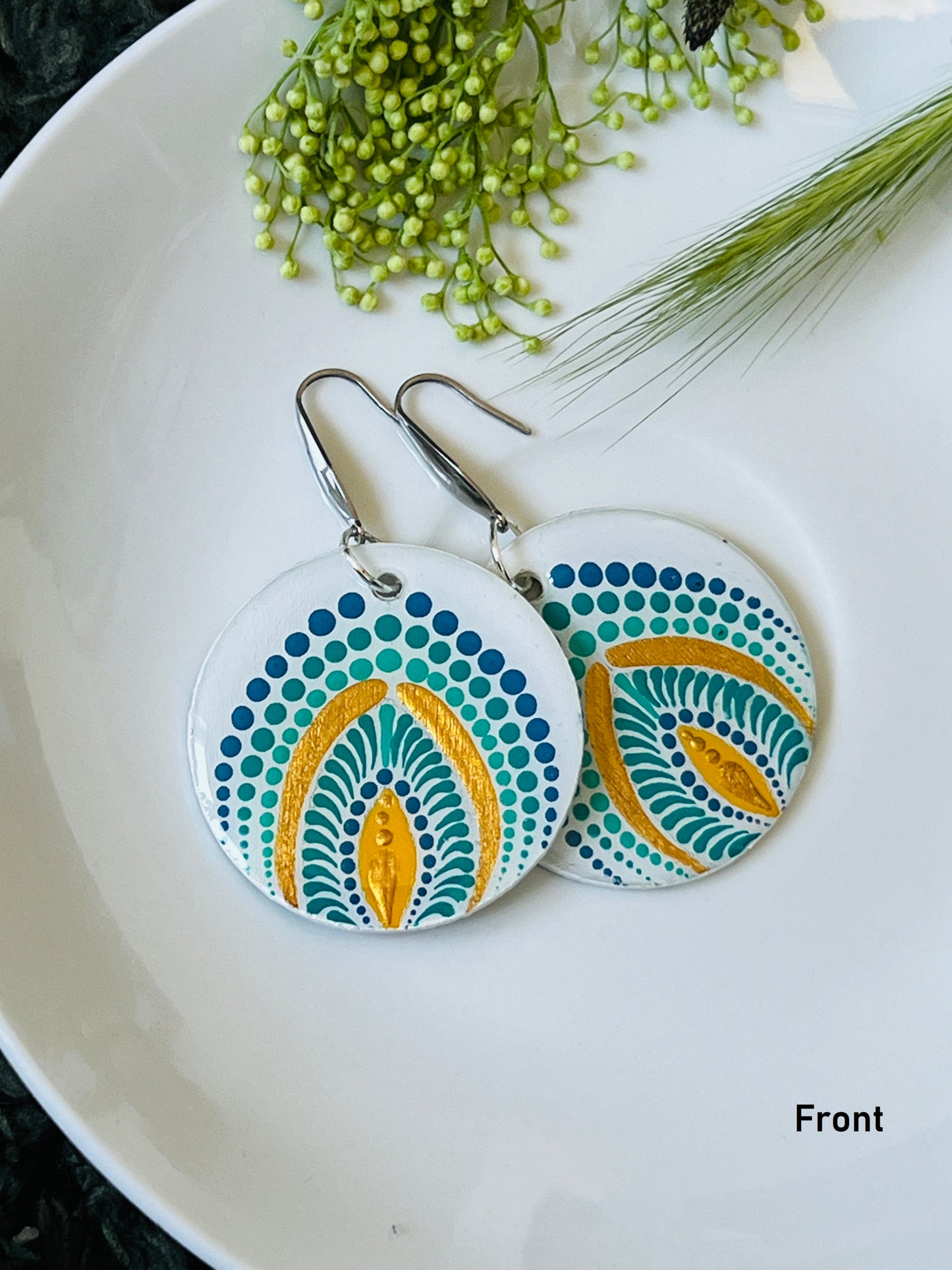 Hand-painted Dot Mandala Earrings - Resin Coated Boho Jewelry for Mother and Friends - anniversary and birthday Gift For her