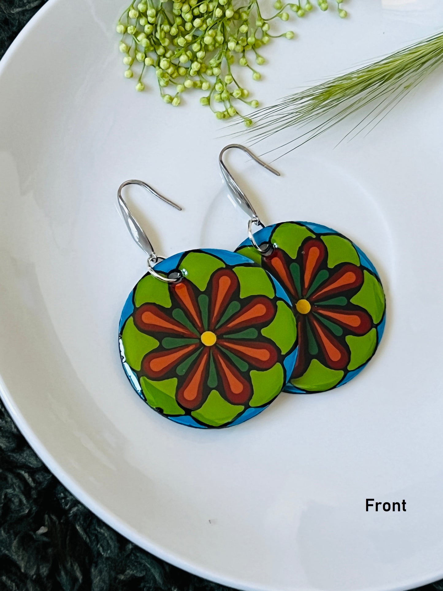 Hand-painted Dot Mandala Earrings - Resin Coated Boho Jewelry for Mother and Friends - anniversary and birthday Gift For her
