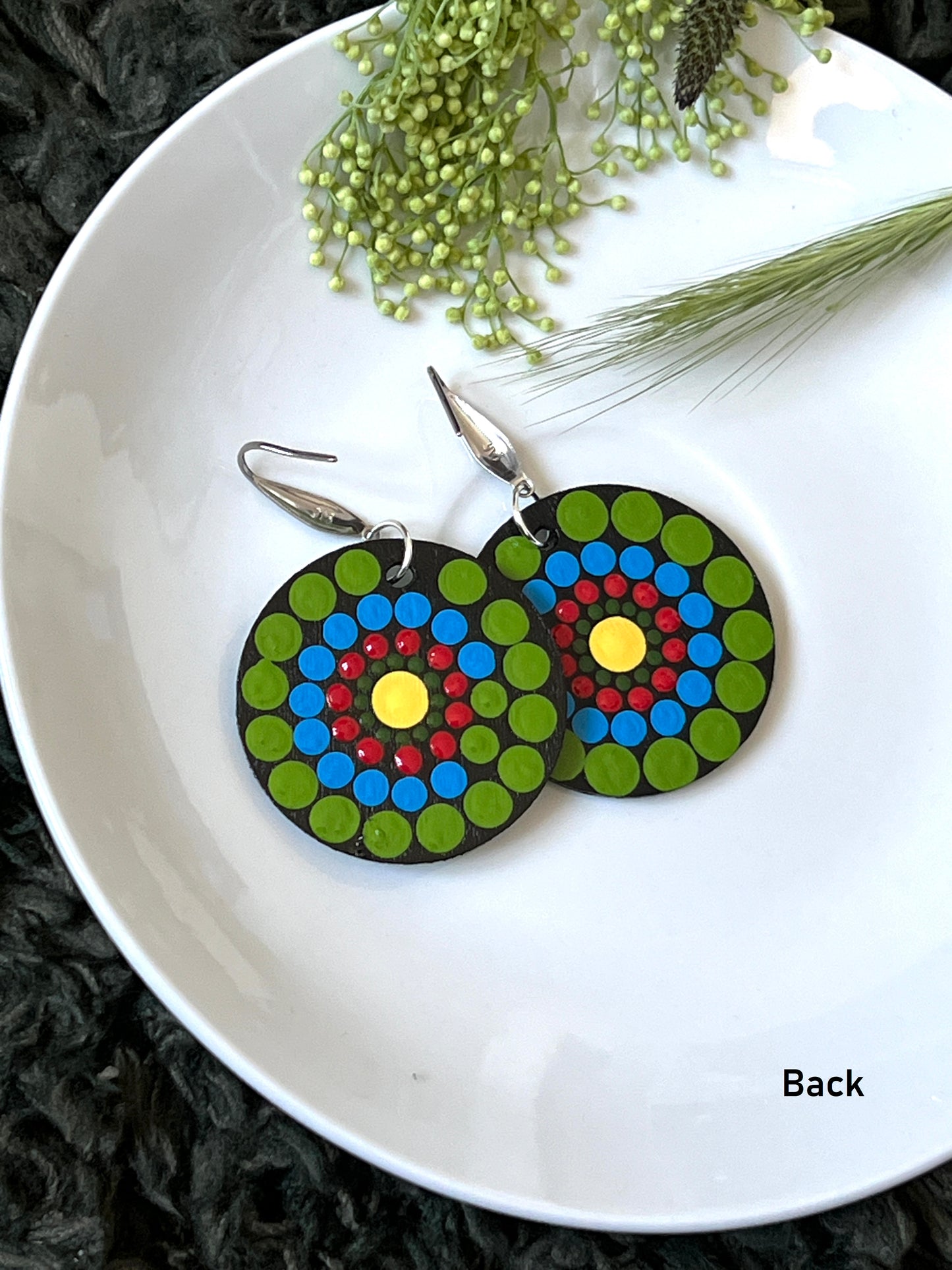 Hand-painted Dot Mandala Earrings - Resin Coated Boho Jewelry for Mother and Friends - anniversary and birthday Gift For her