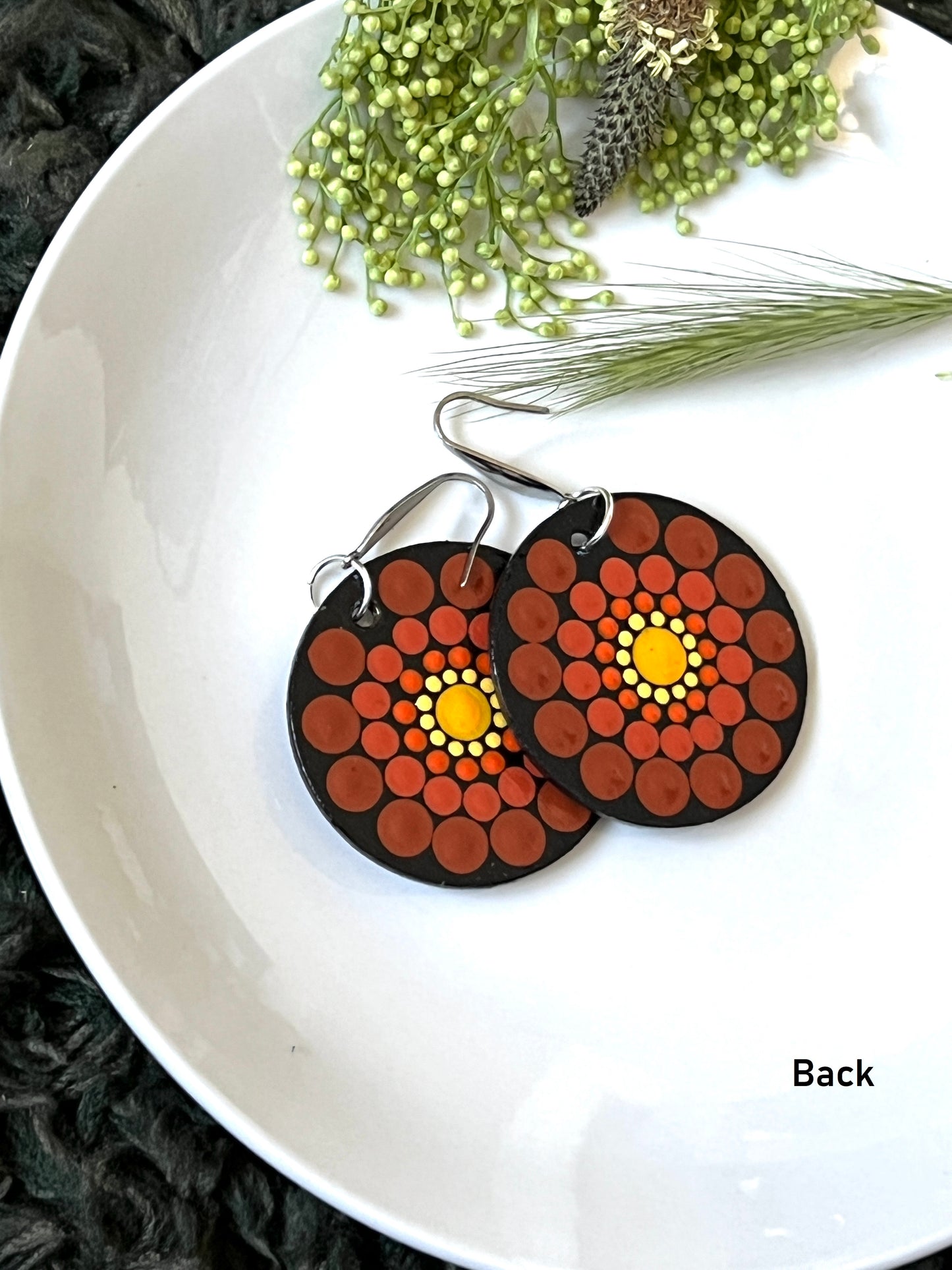 Hand-painted Dot Mandala Earrings - Resin Coated Boho Jewelry for Mother and Friends - anniversary and birthday Gift For her