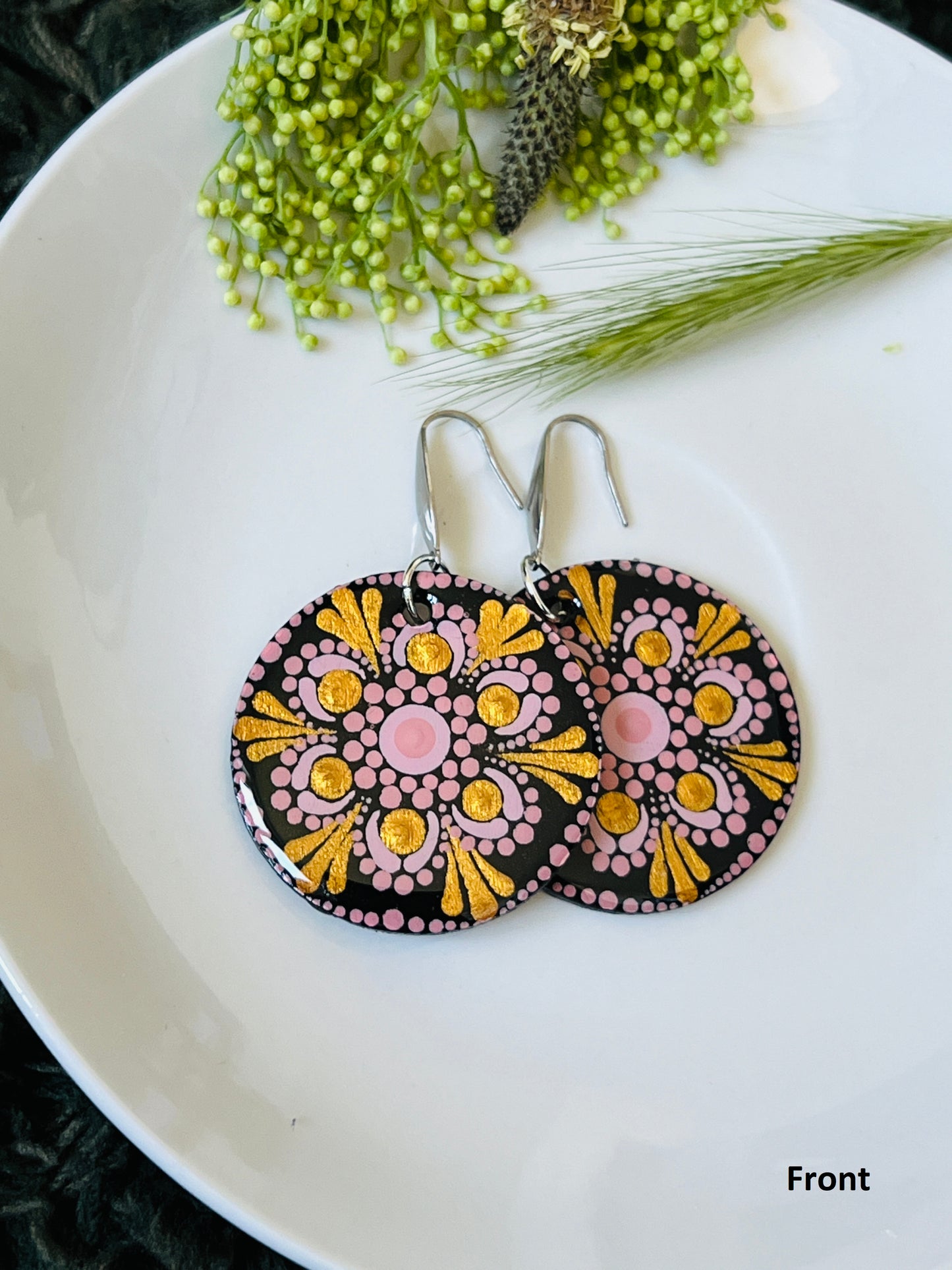 Hand-painted Dot Mandala Earrings - Resin Coated Boho Jewelry for Mother and Friends - anniversary and birthday Gift For her