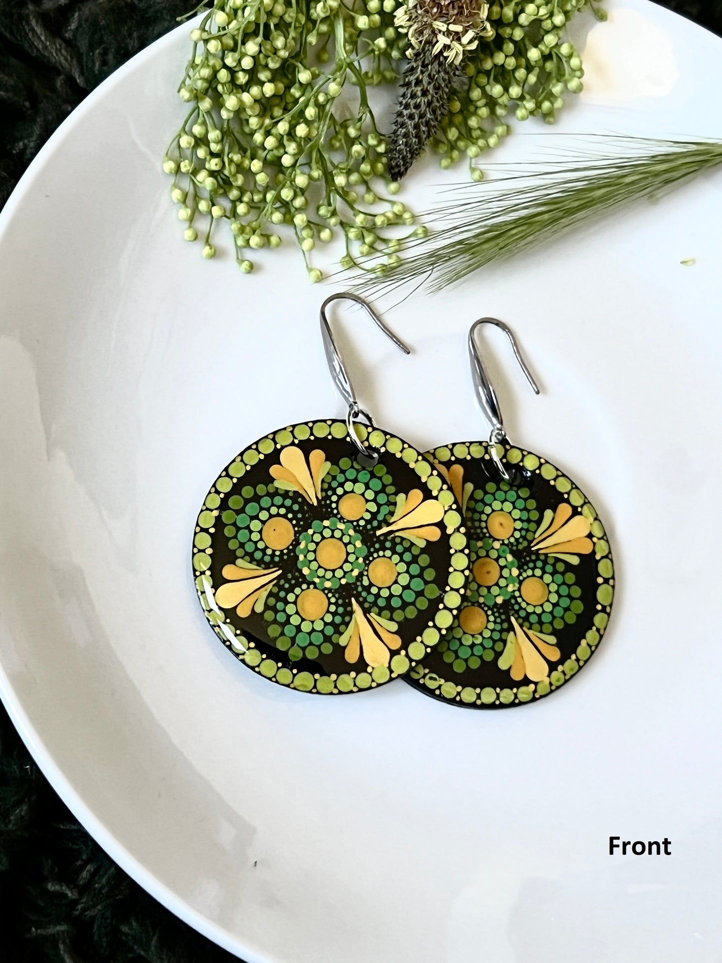 Hand-painted Dot Mandala Earrings - Resin Coated Boho Jewelry for Mother and Friends - anniversary and birthday Gift For her