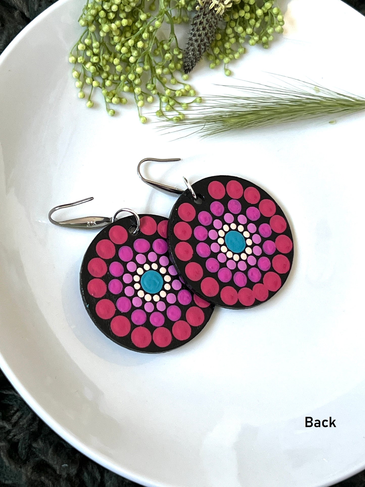 Hand-painted Dot Mandala Earrings - Resin Coated Boho Jewelry for Mother and Friends - anniversary and birthday Gift For her