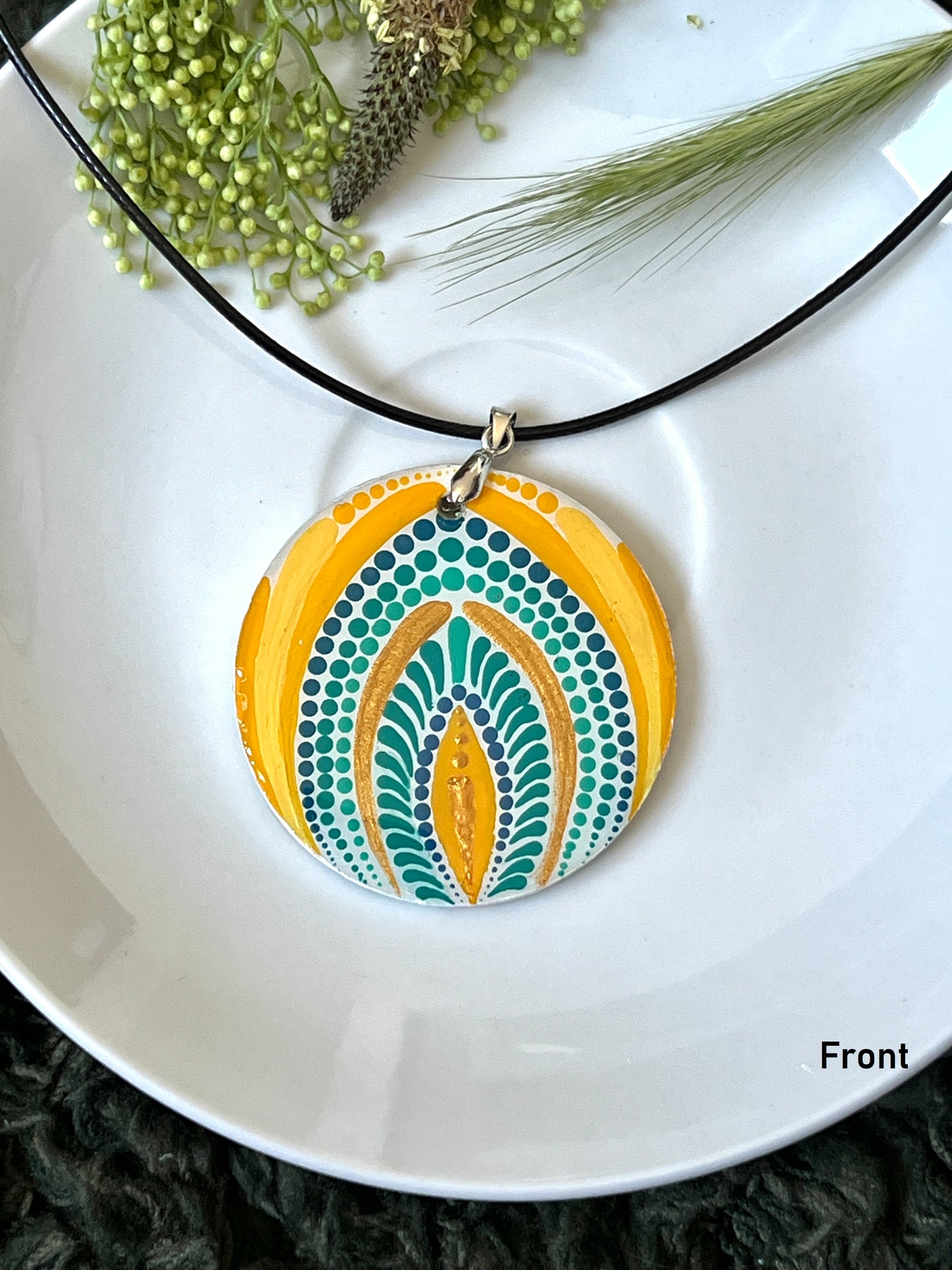 Hand-painted Dot Mandala Pendant - Resin Coated Boho Jewelry for Mother and Friends - anniversary and birthday Gift For her