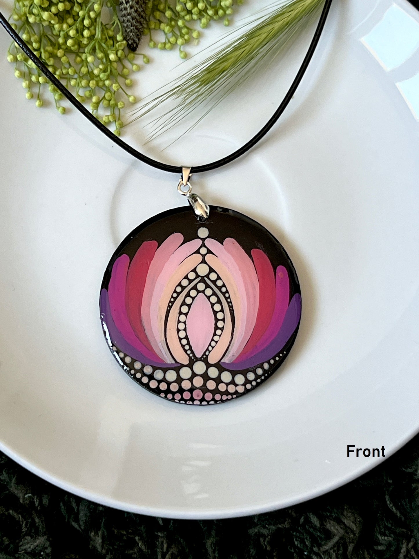 Hand-painted Dot Mandala Pendant - Resin Coated Boho Jewelry for Mother and Friends - anniversary and birthday Gift For her