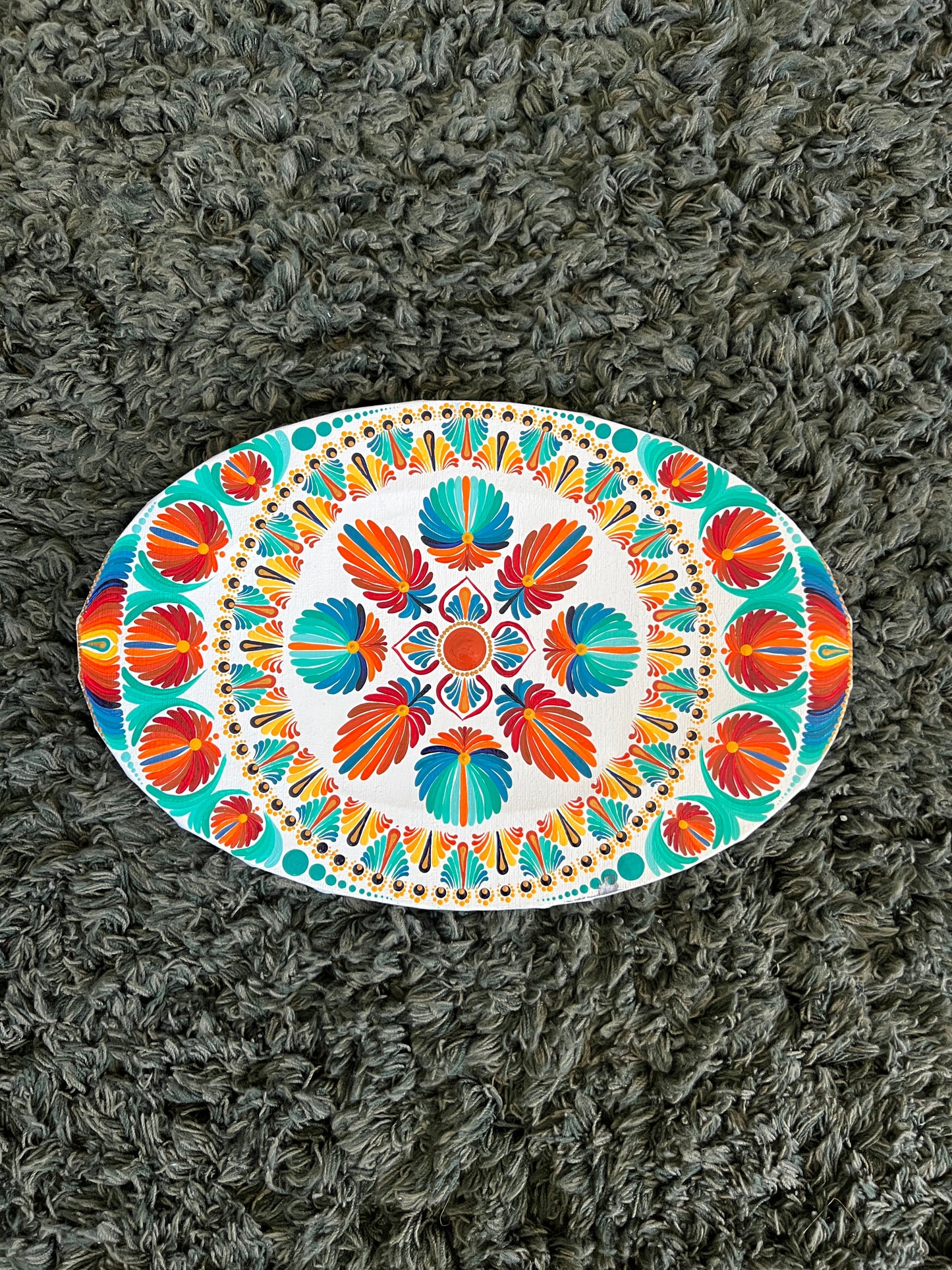 11.7" Acrylic Hand-painted Oval shaped Canvas Dot Mandala - Boho Wall Hanging Home Decor - anniversary and birthday Gift